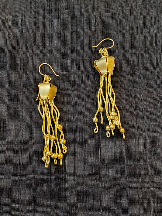 Brass handcrafted bellflower dangle earrings
