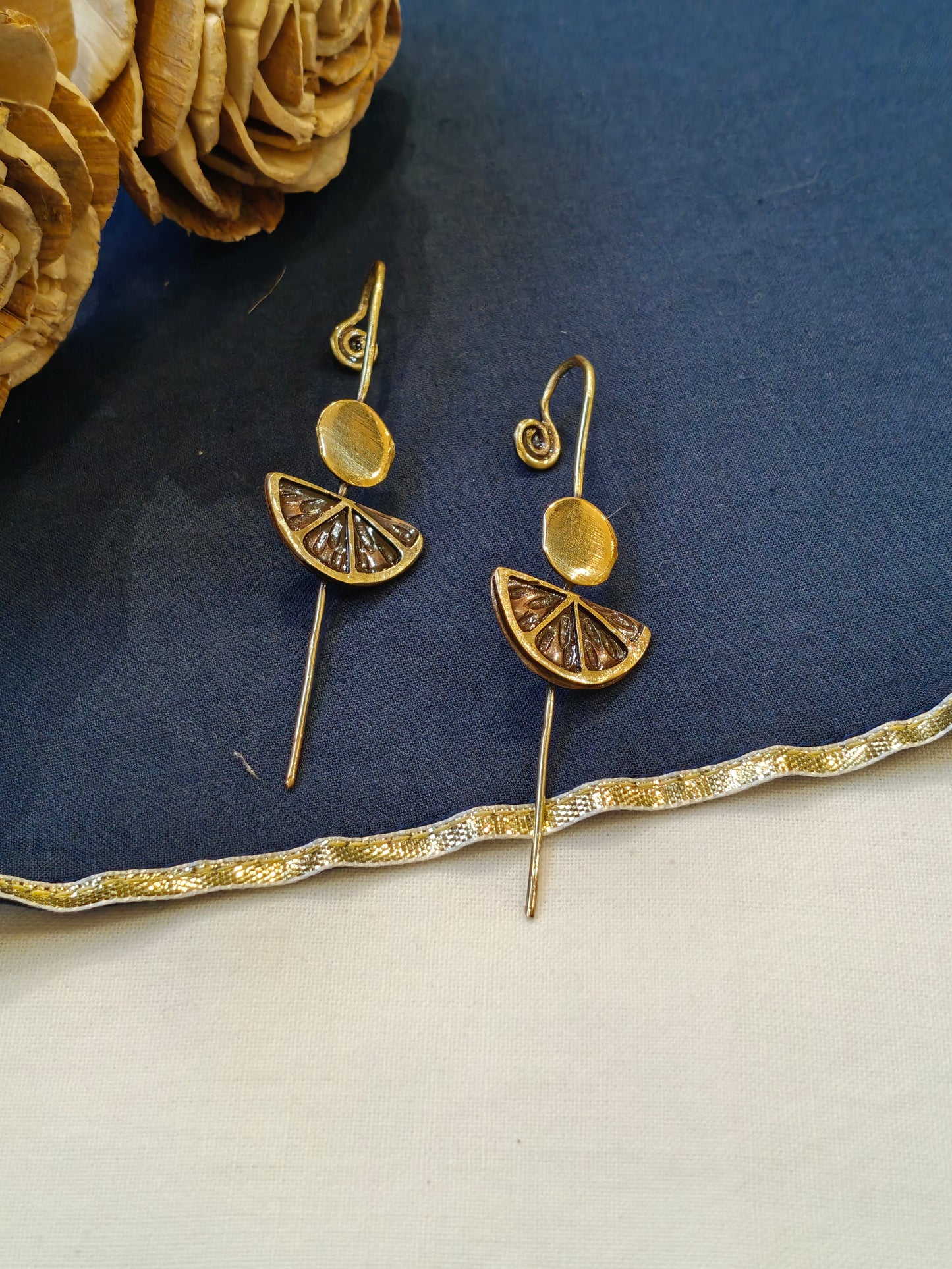 Citrus slice design copper and brass ear bugidis / clip on