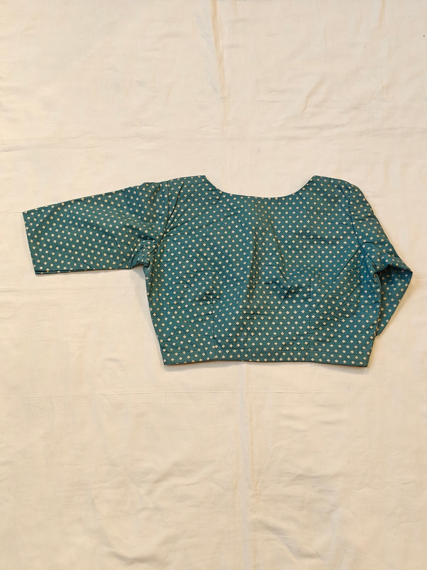 Teal green polka dots print blouse