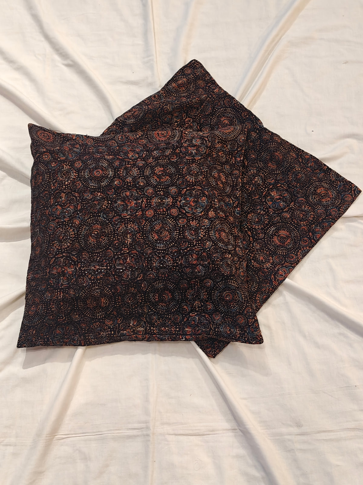 Black Ajrakh hakoba cotton cushion cover : 20 x 20 inches size