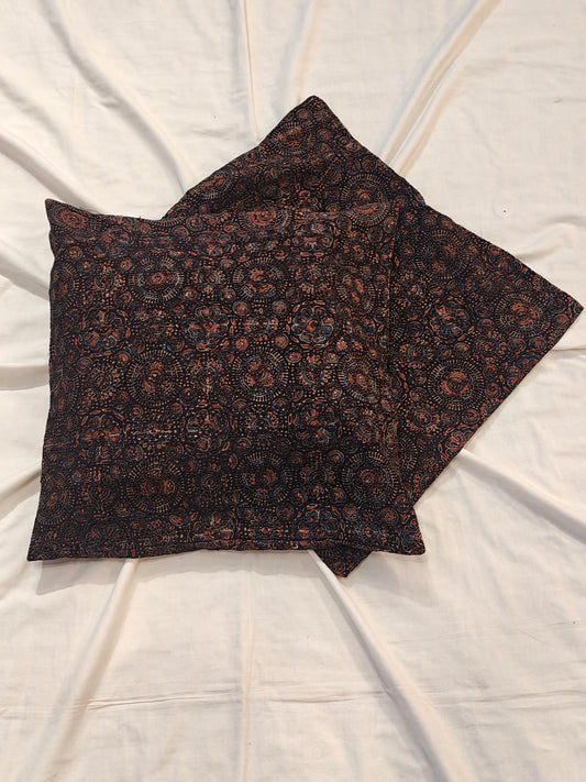 Black Ajrakh hakoba cotton cushion cover : 20 x 20 inches size