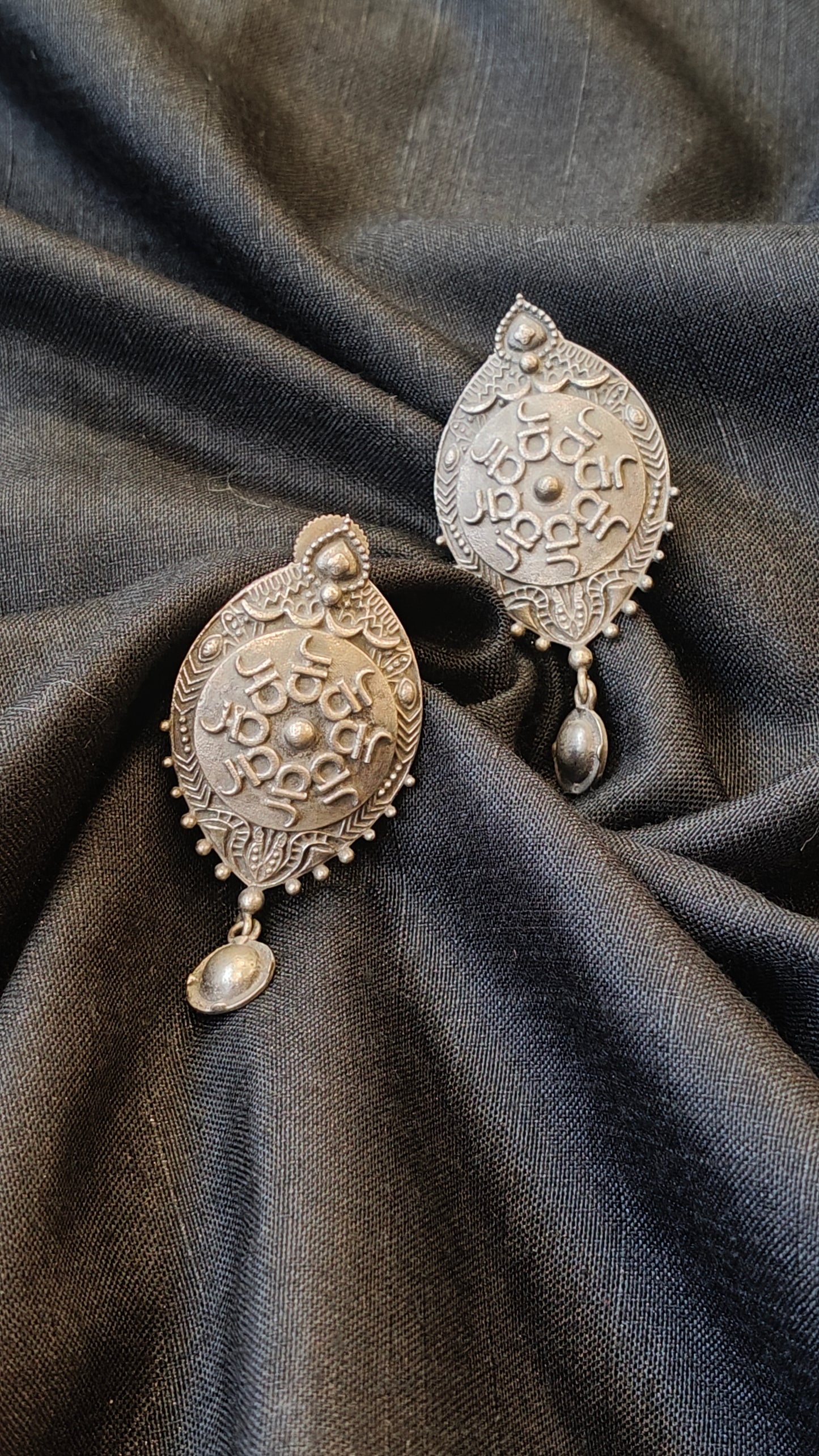 Leaf shaped with centre design handcrafted oxidised stud earrings