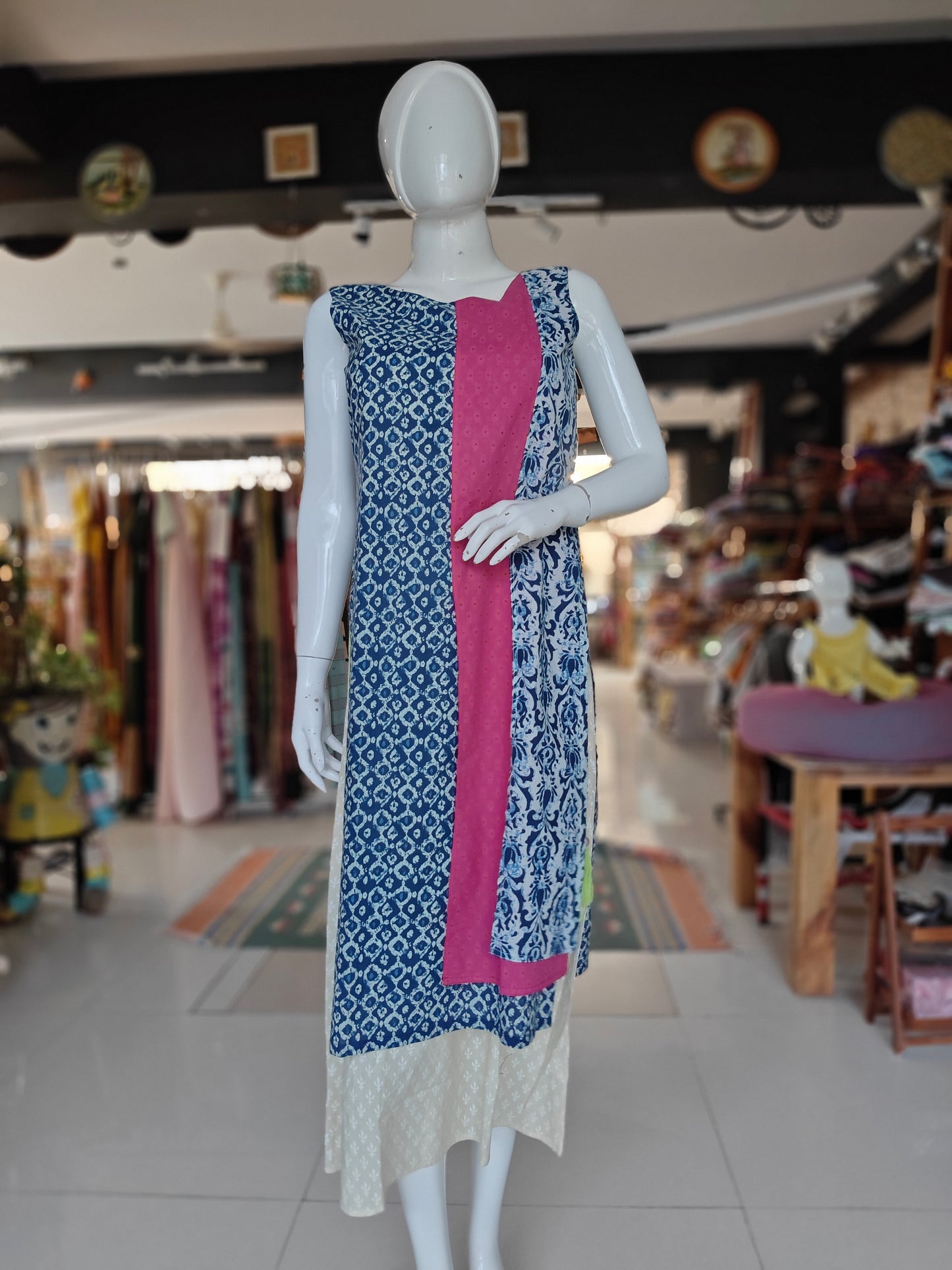 Indigo pink multi layered cotton tunics dress