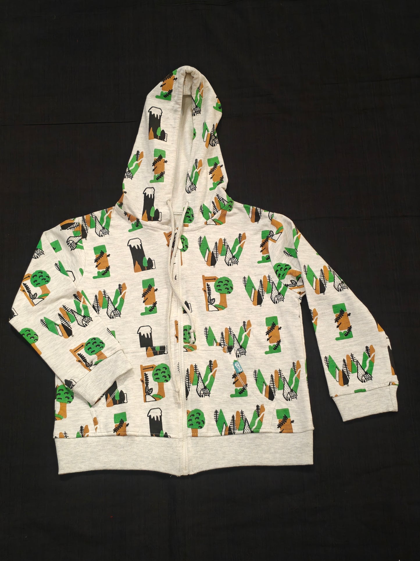 Light grey hoodie for kids with forest prints