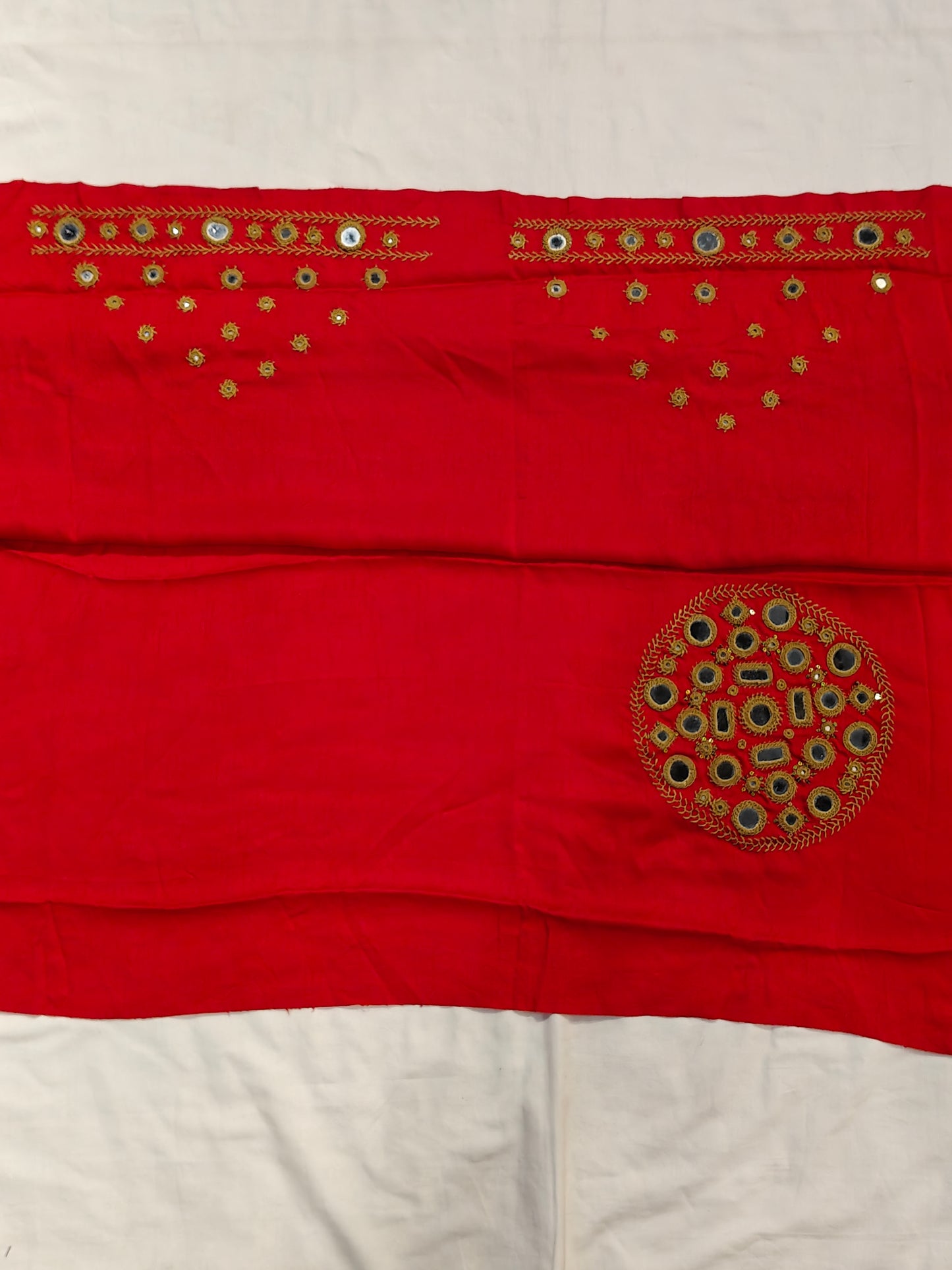 Red mirror embroidered silk unstitched blouse piece
