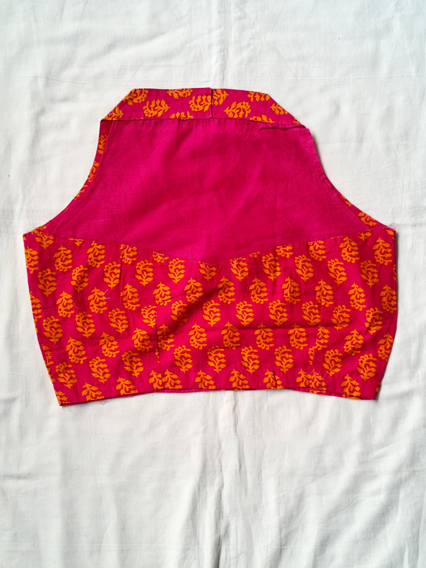 Halter neck handblock printed leaf pattern blouse with netted back - multiple colors available