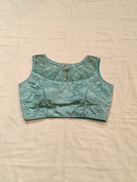 Net embroidered zipper back blouses with leaves and pearls embroidery - color options available