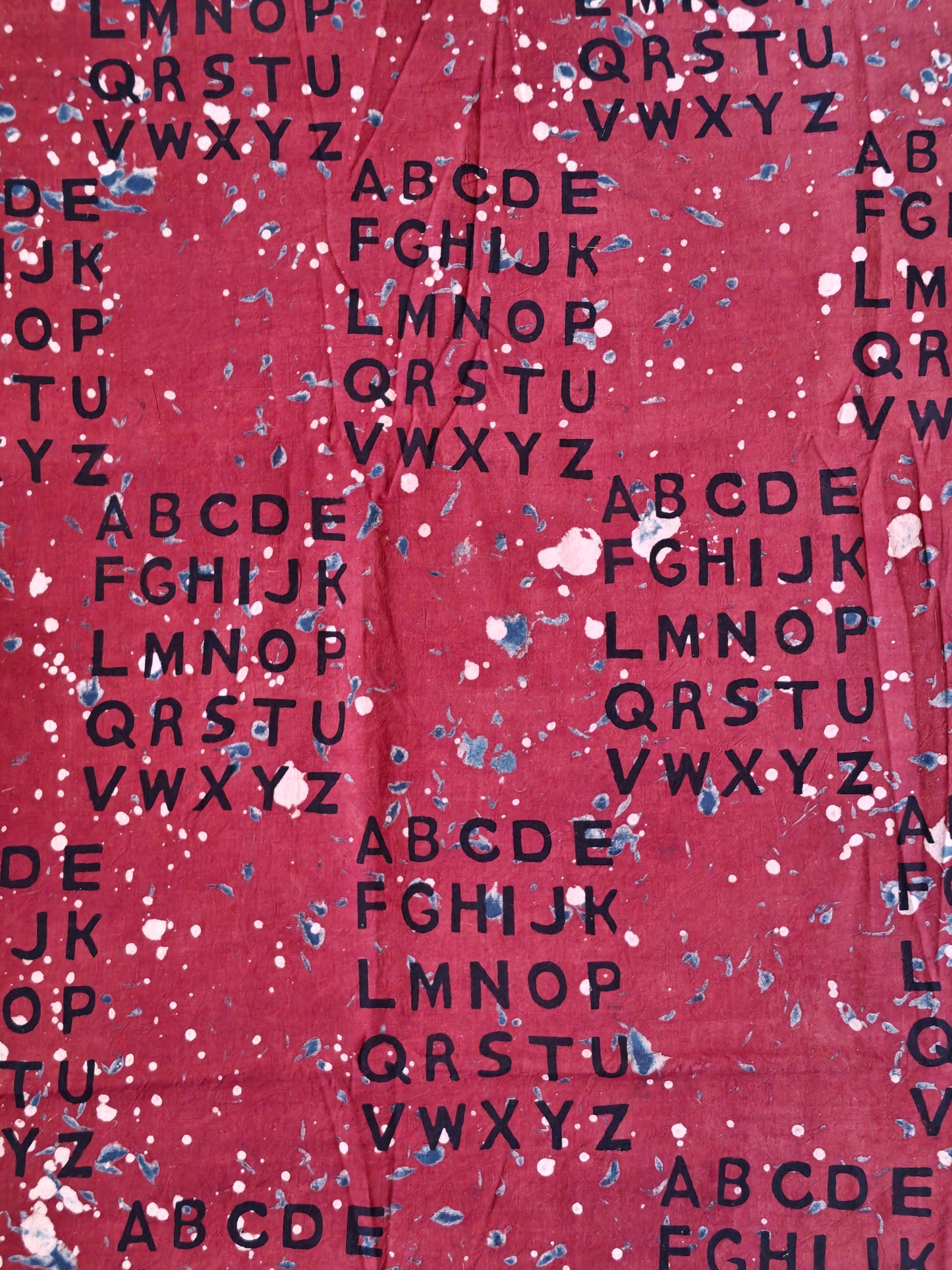 Handloom cotton fabric with English alphabets - hand block printed