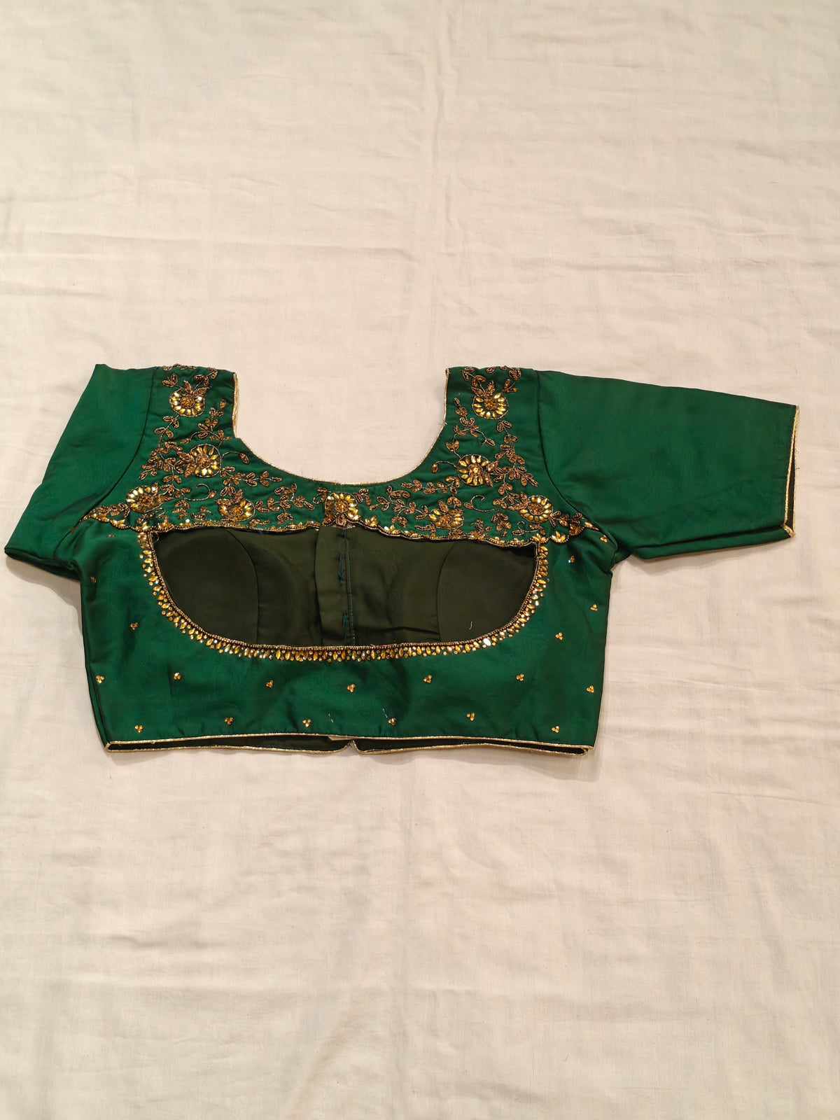 Fancy back blouse with embroidery and stone work on back