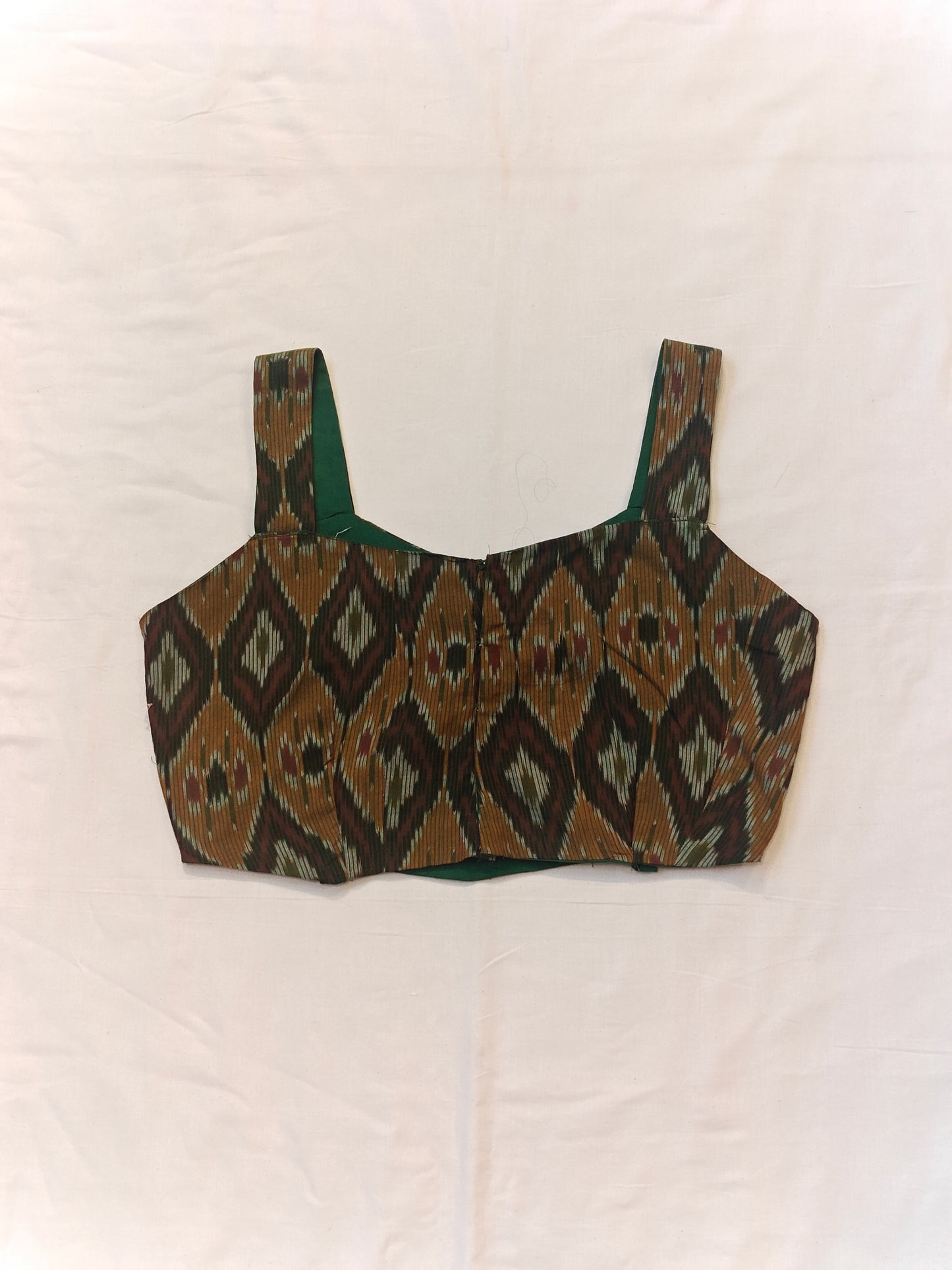 Green mercerized cotton ikat handloom blouse
