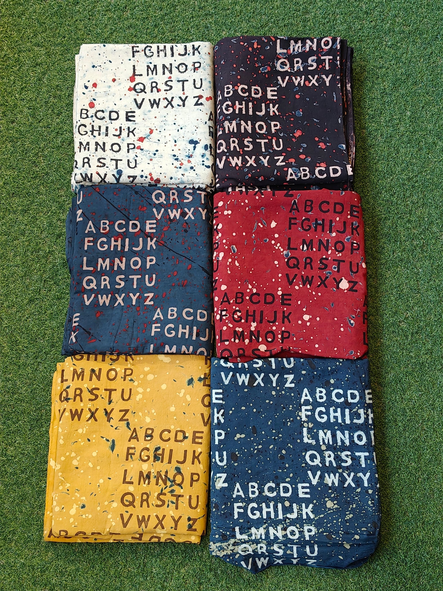 Handloom cotton fabric with English alphabets - hand block printed