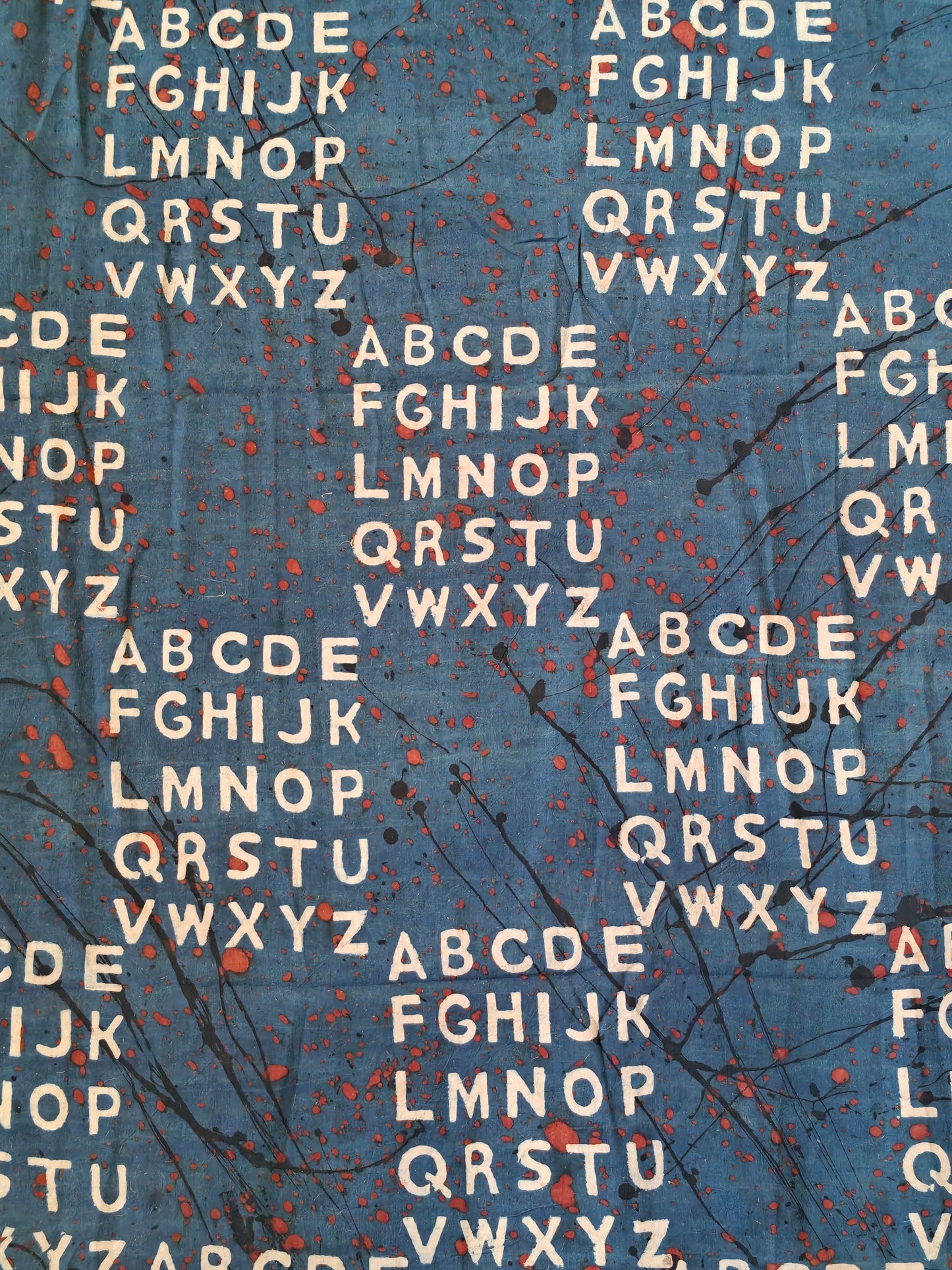 Handloom cotton fabric with English alphabets - hand block printed
