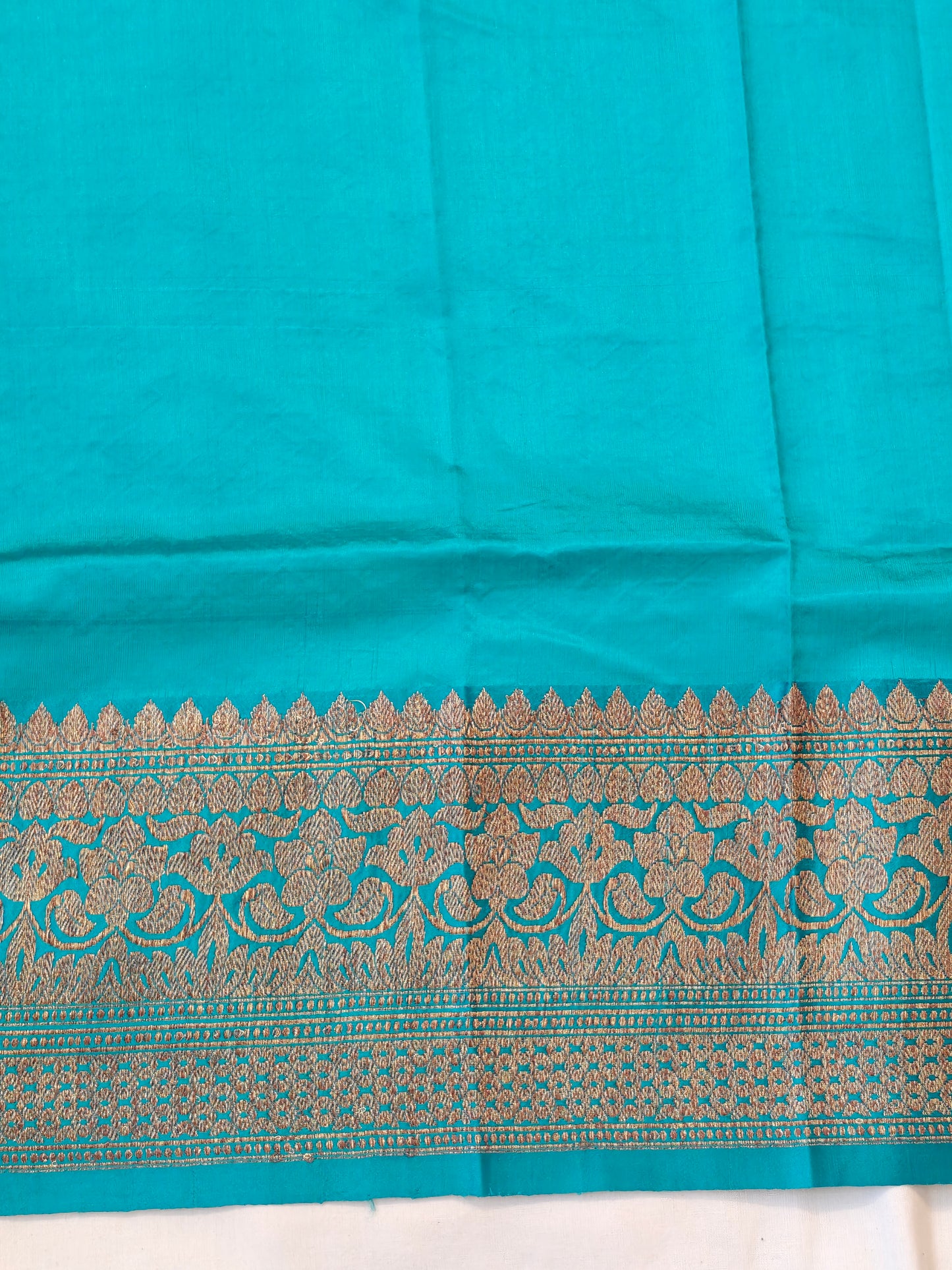Blue katan silk unstitched handwoven blouse piece with zari border