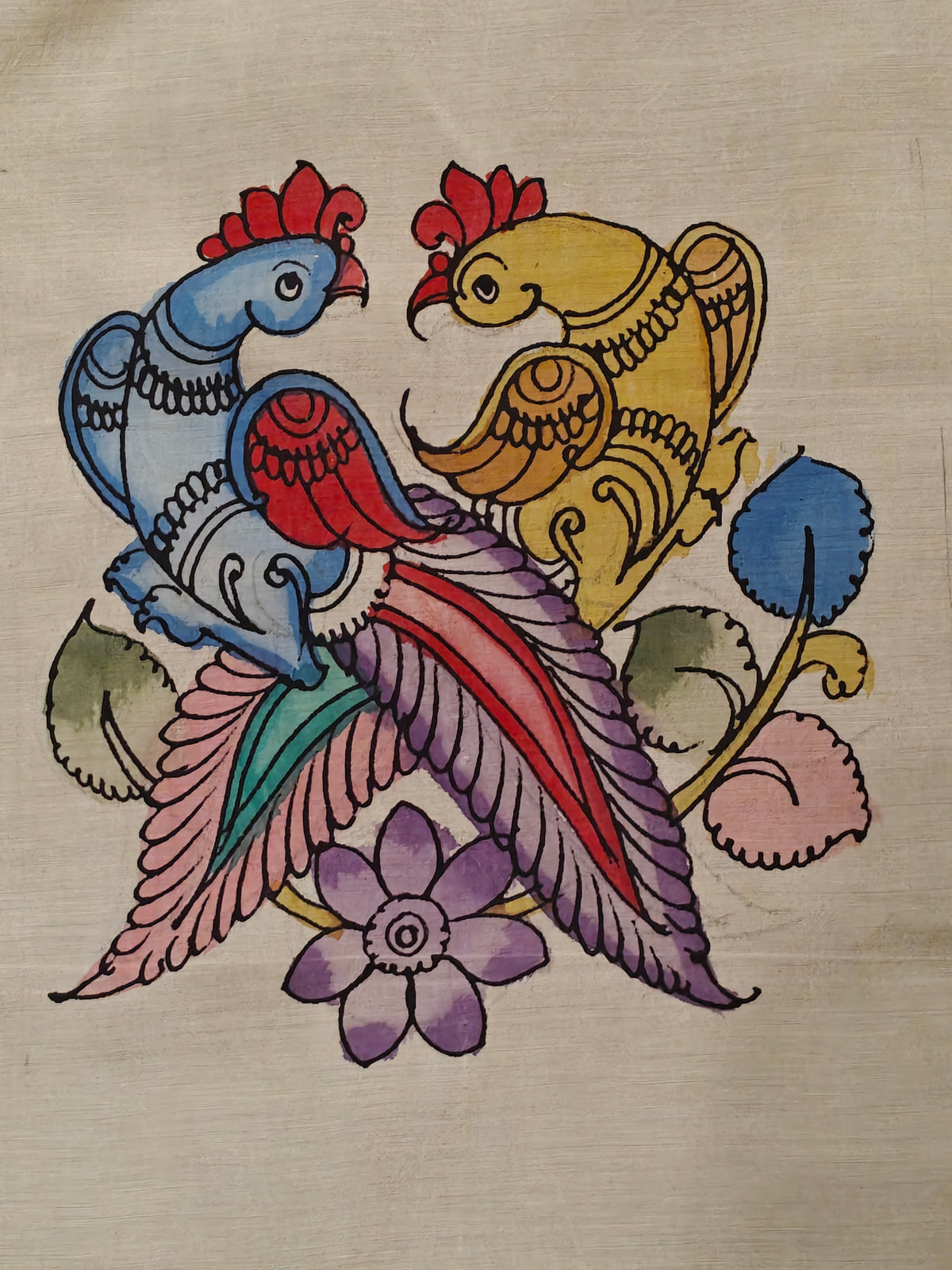 Silk pen Kalamkari hand painted patch - designs available