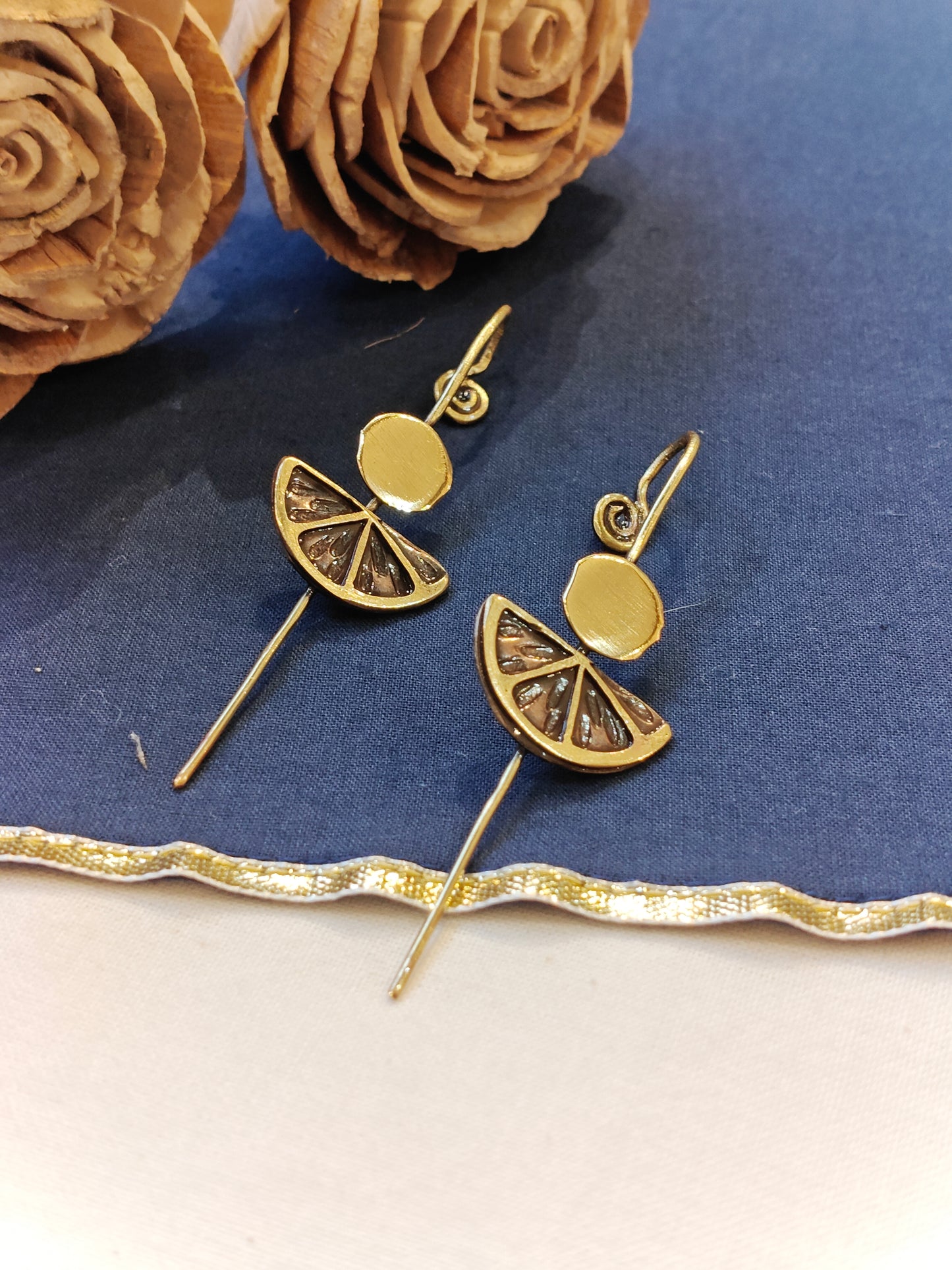 Citrus slice design copper and brass ear bugidis / clip on