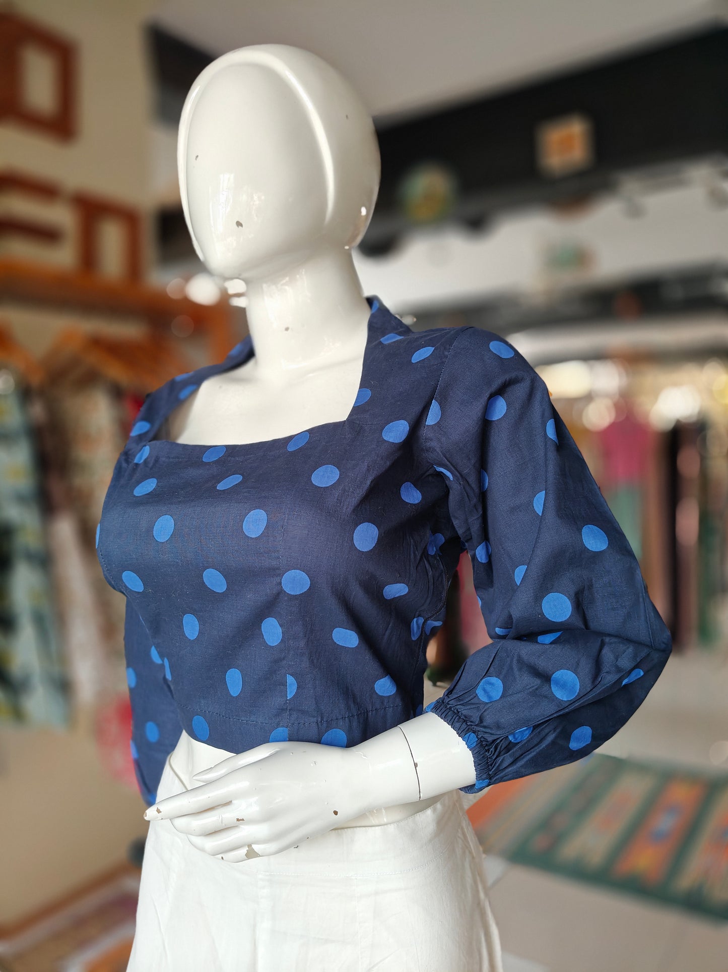Navy blue with polka dots printed crop top