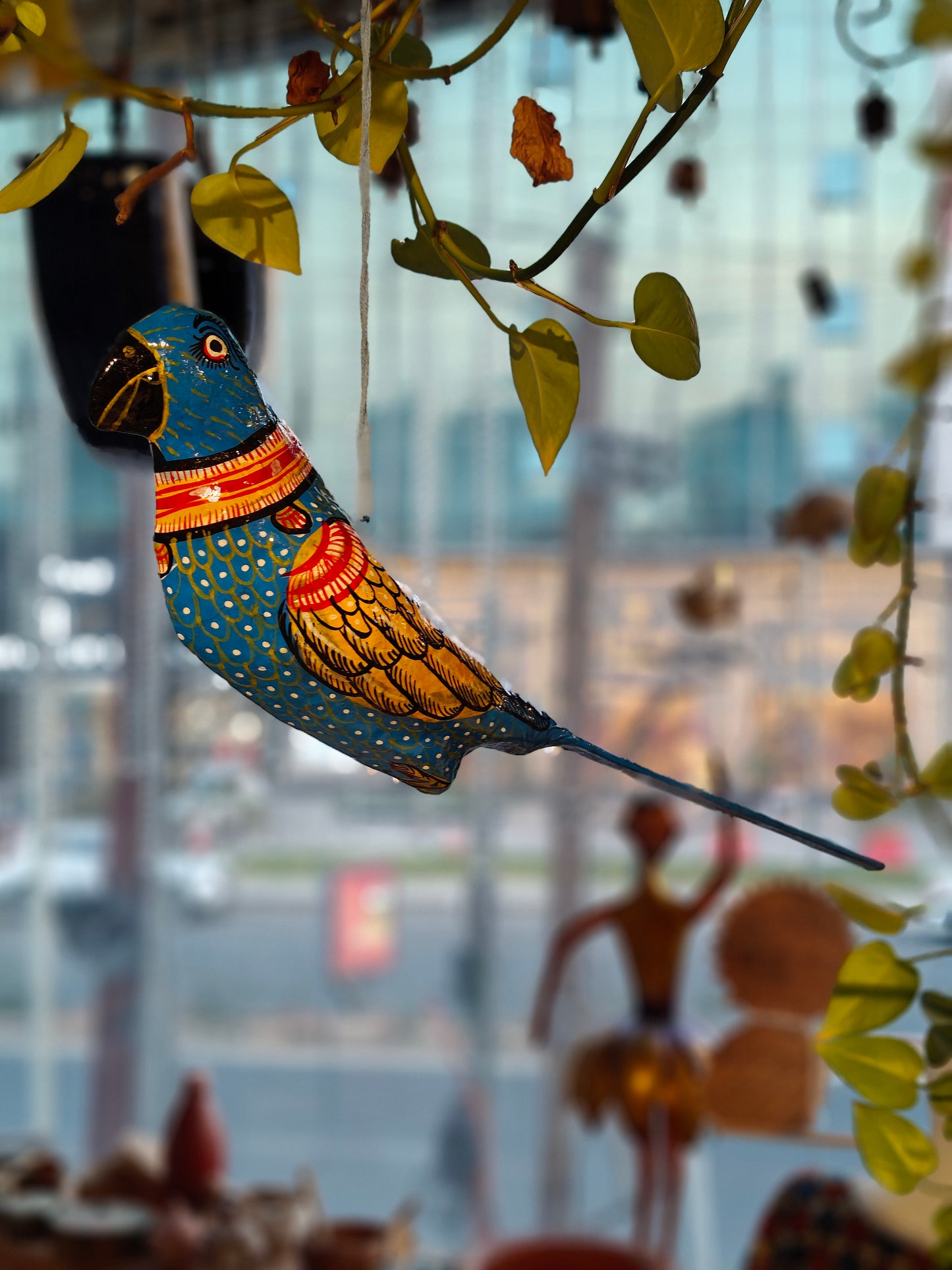 Patachitra colorful hand-painted papier mache parrots - multiple colors available