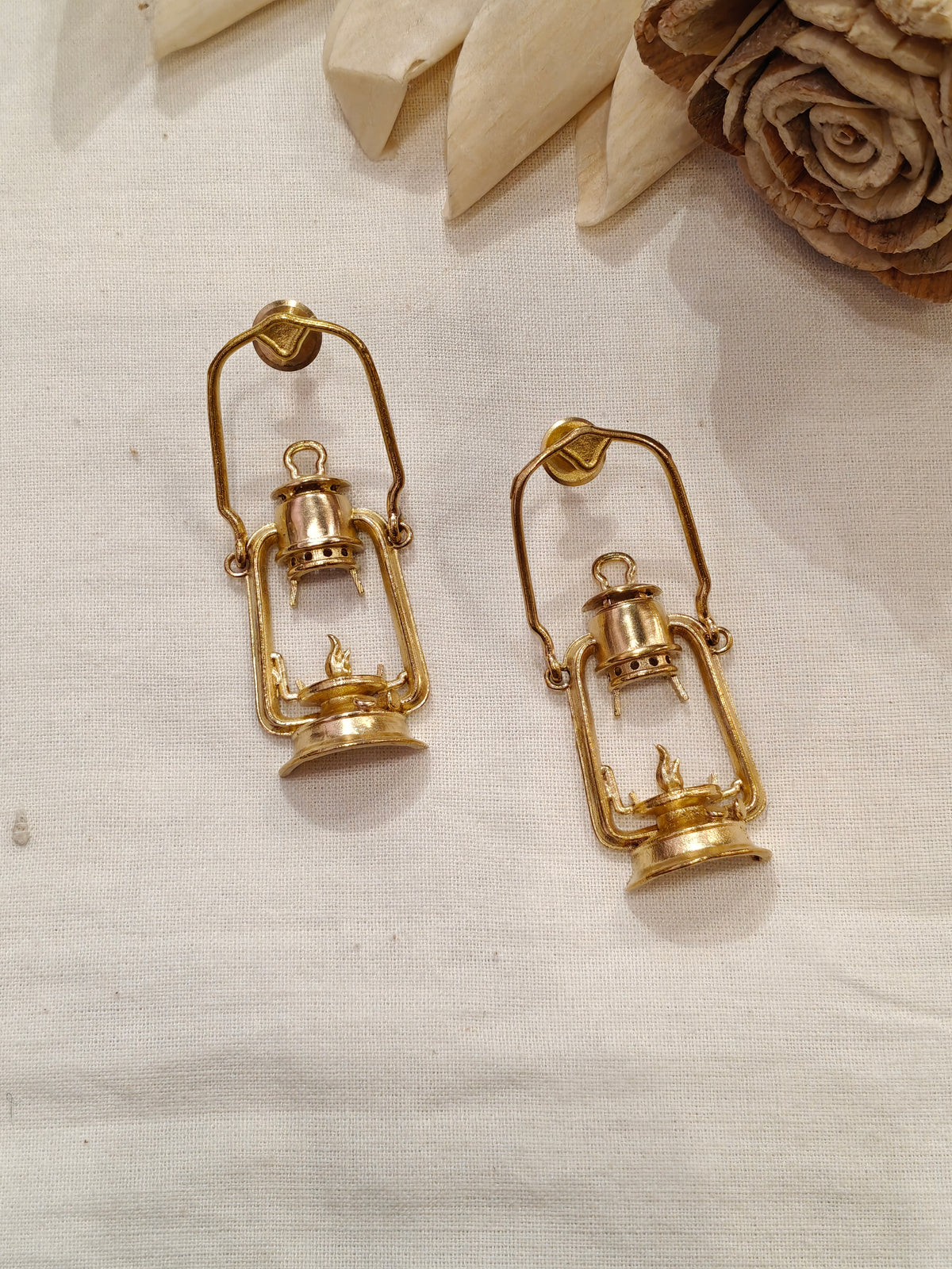 Lantern design brass drop earrings