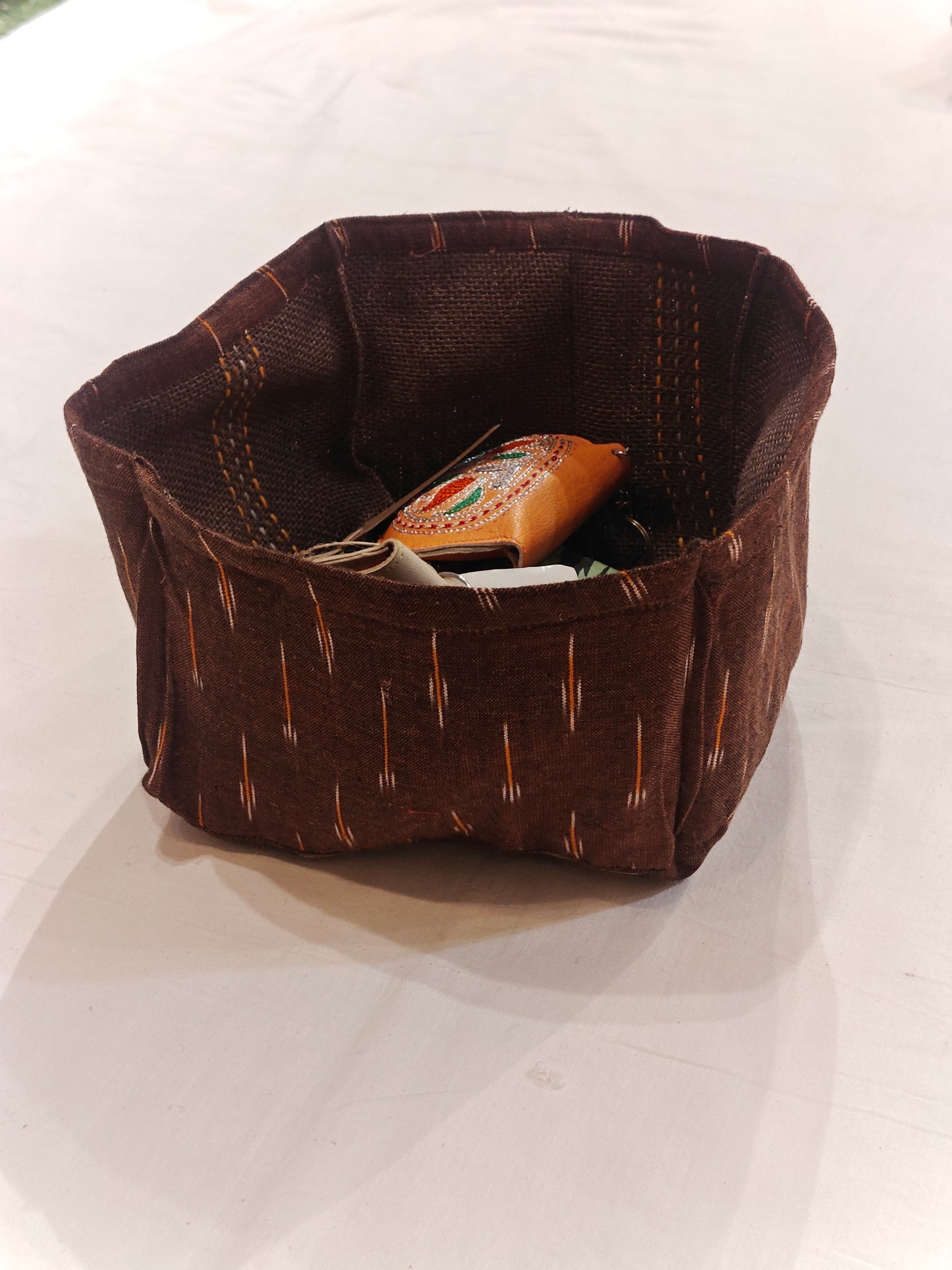 Jute and cotton hand crafted reversible organizer