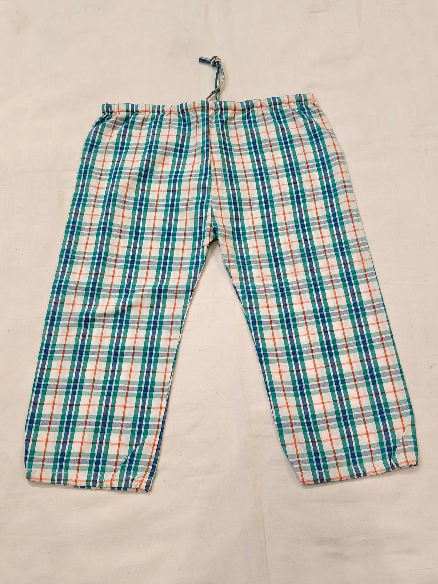 White, blue, green n orange checkered cotton pyjama for children