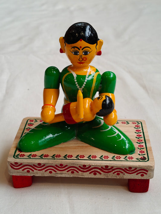 Mother and baby in her lap - handcrafted wooden decor