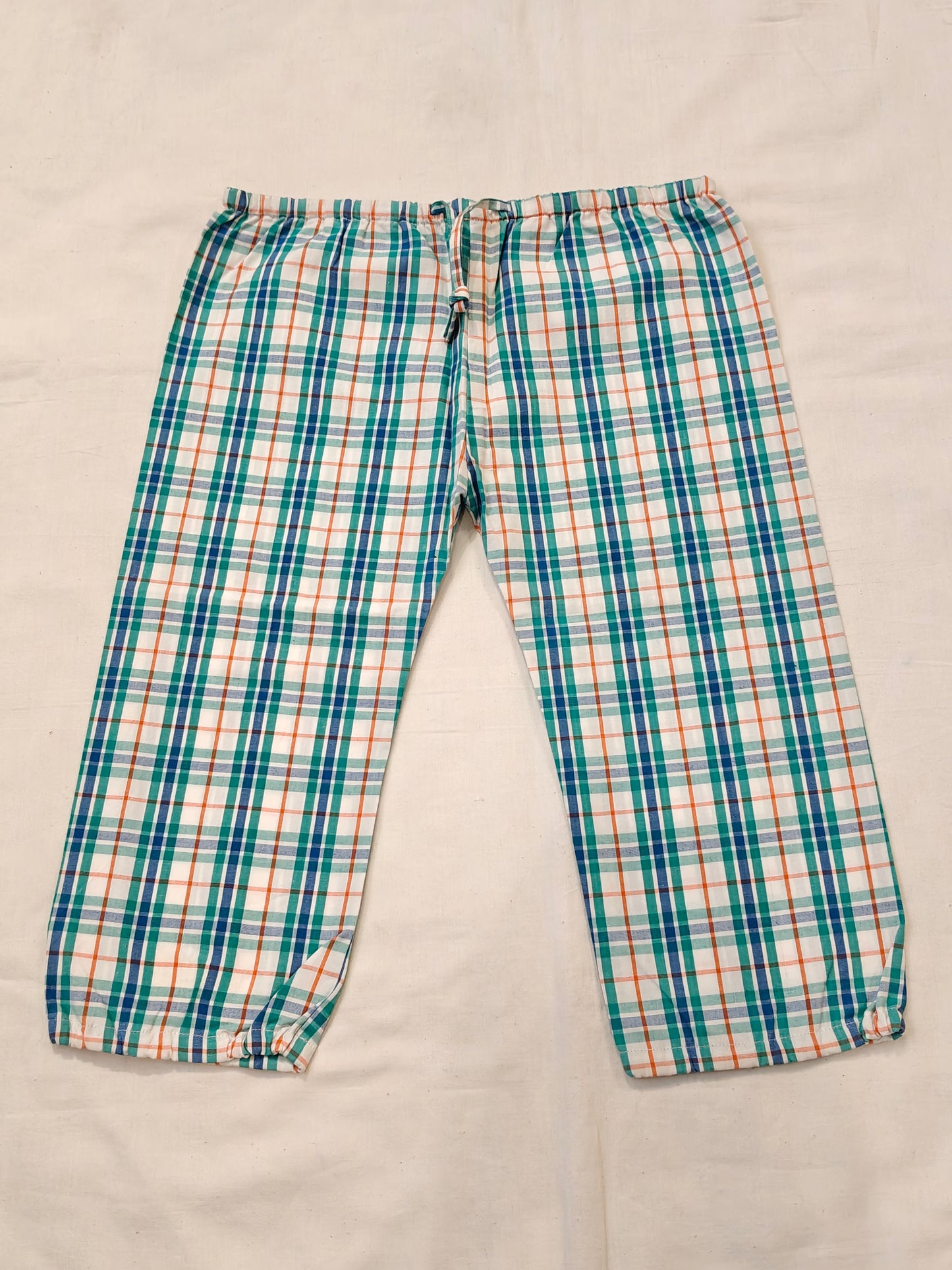 White, blue, green n orange checkered cotton pyjama for children