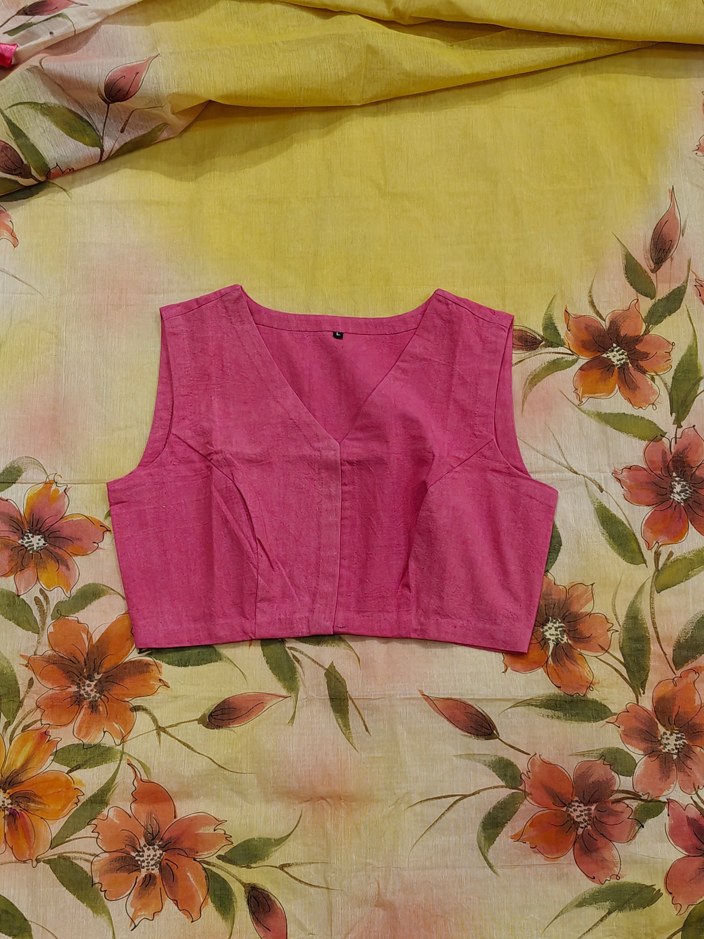 Plain V-neck sleeveless hand spun , hand woven cotton blouse - color options available