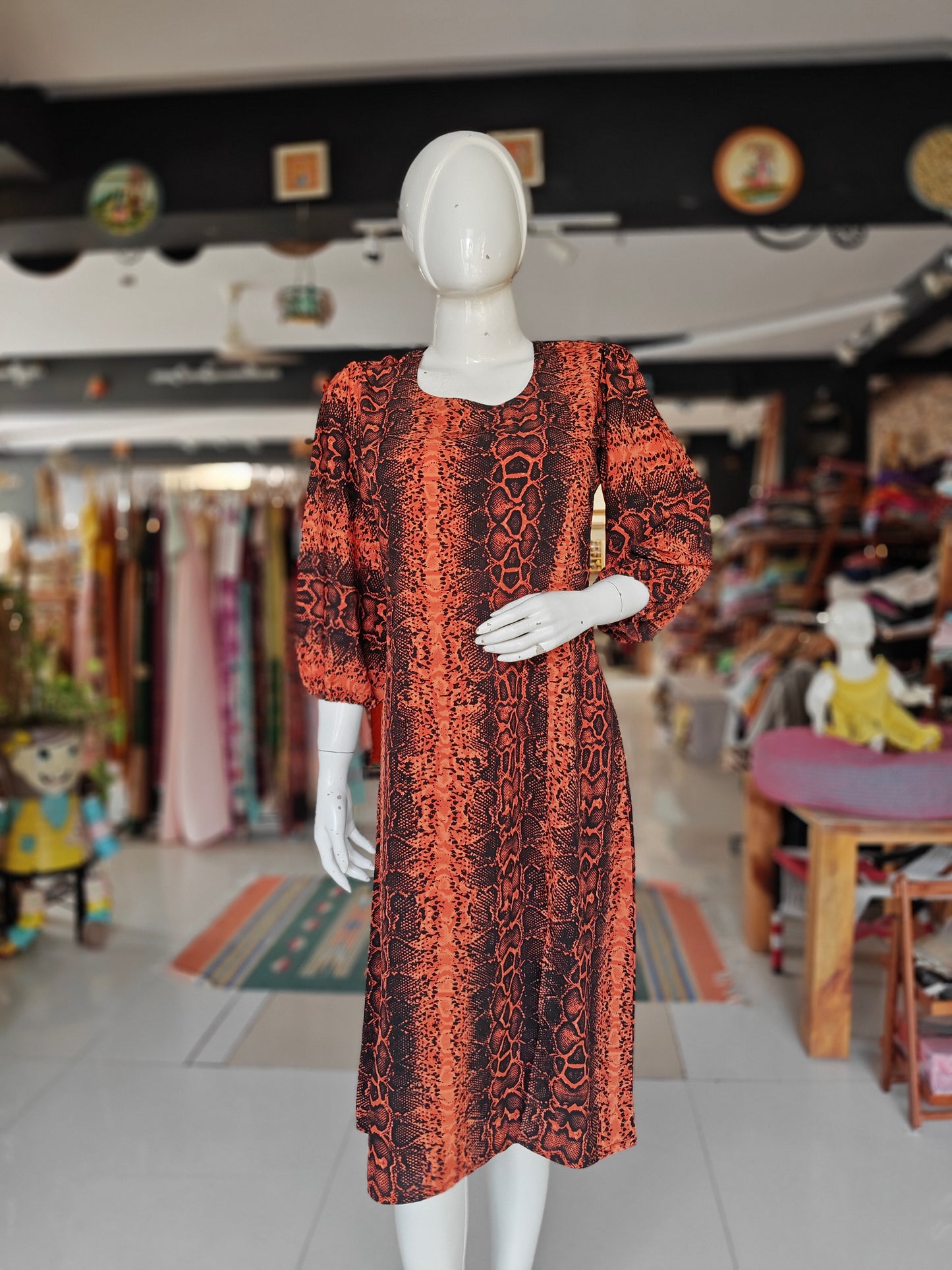 Orange and black animal printed dress