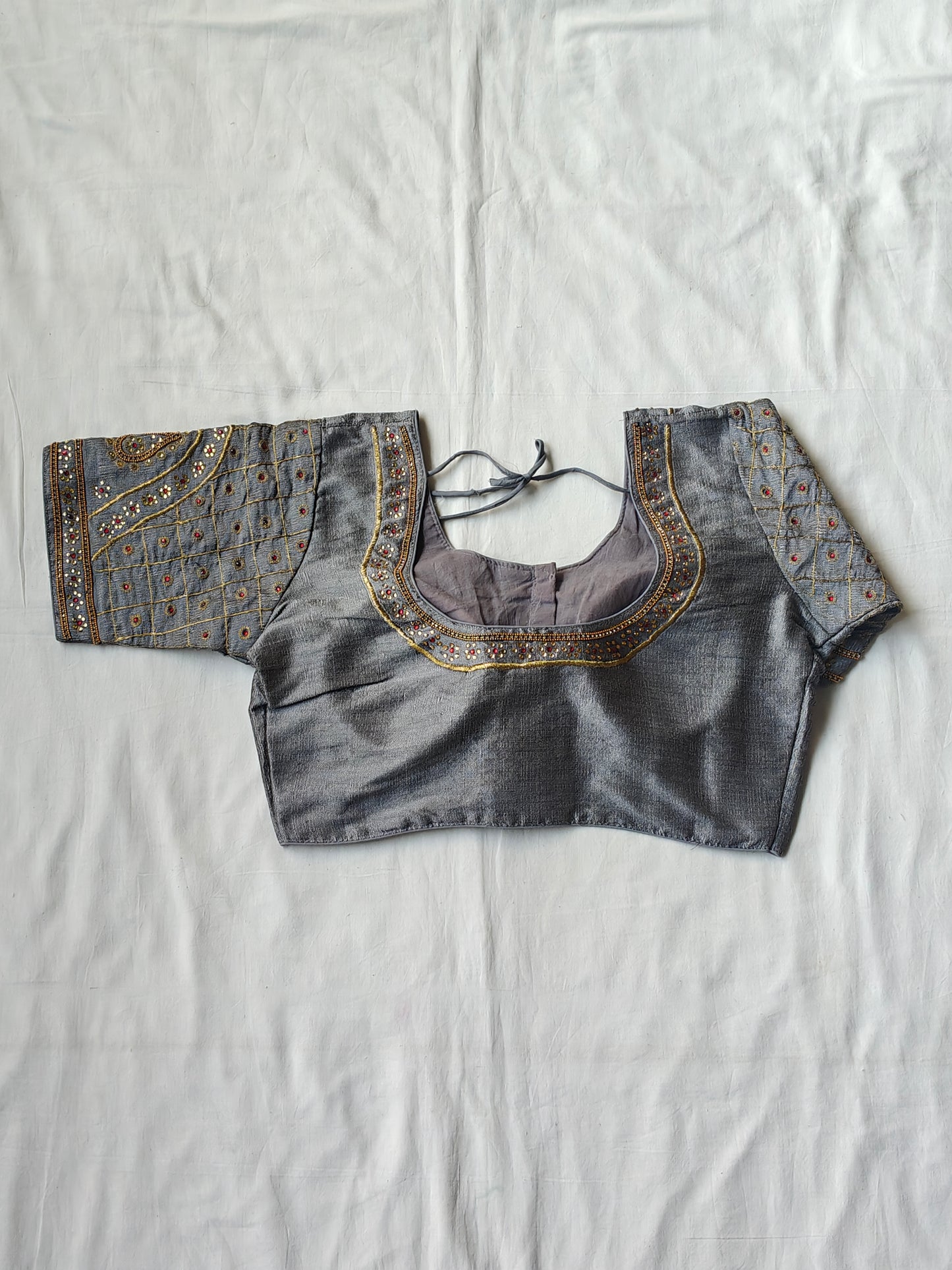 Grey with golden embroidery and stone work embroidered blouse