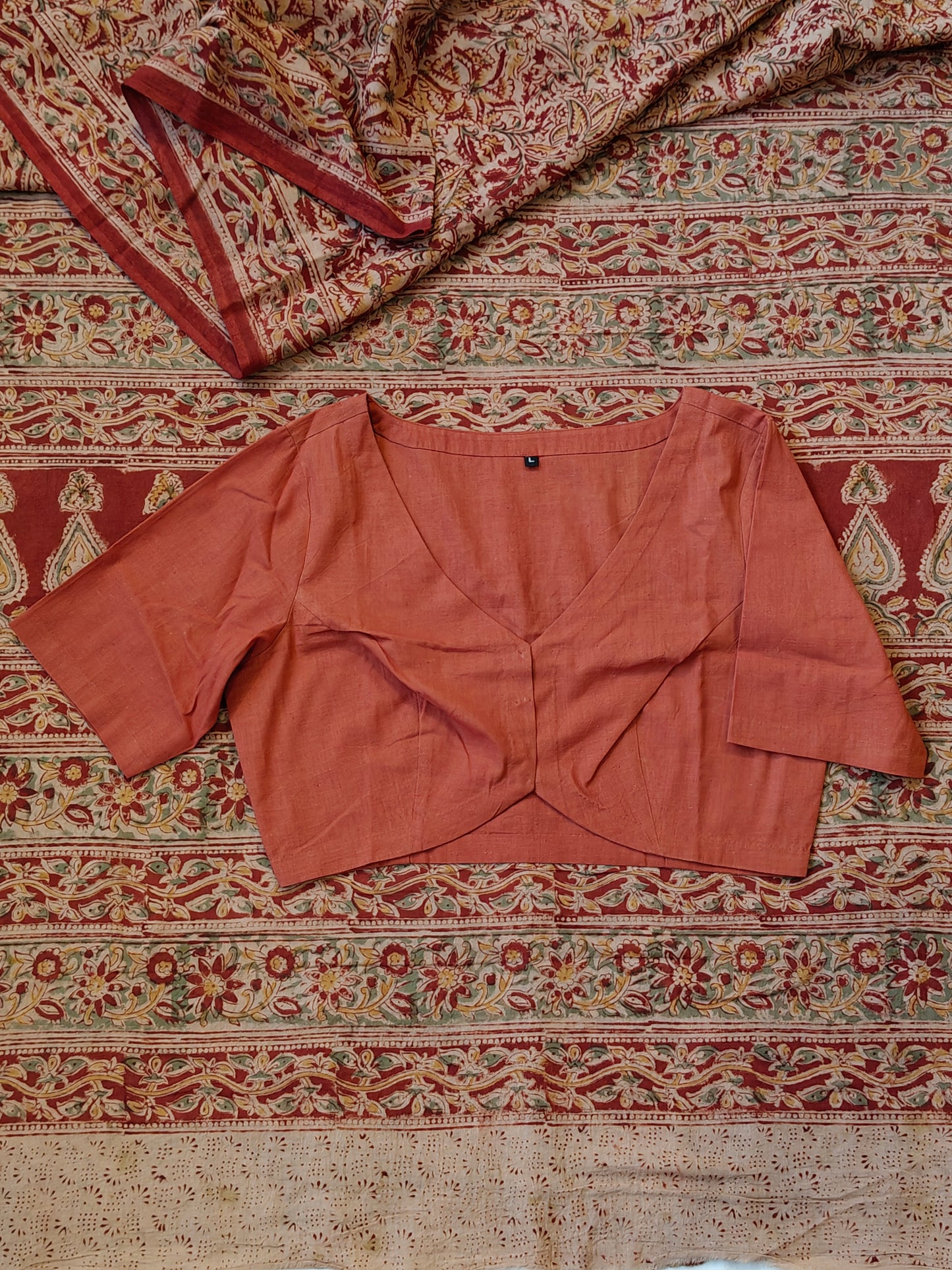 Plain V-neck hand spun , hand woven cotton blouse with curved front - color options available