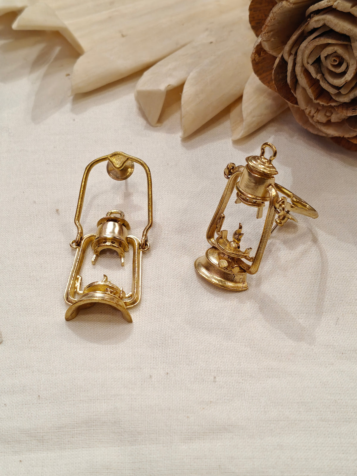 Lantern design brass drop earrings