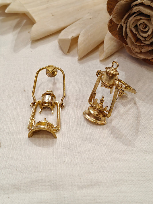 Lantern design brass drop earrings