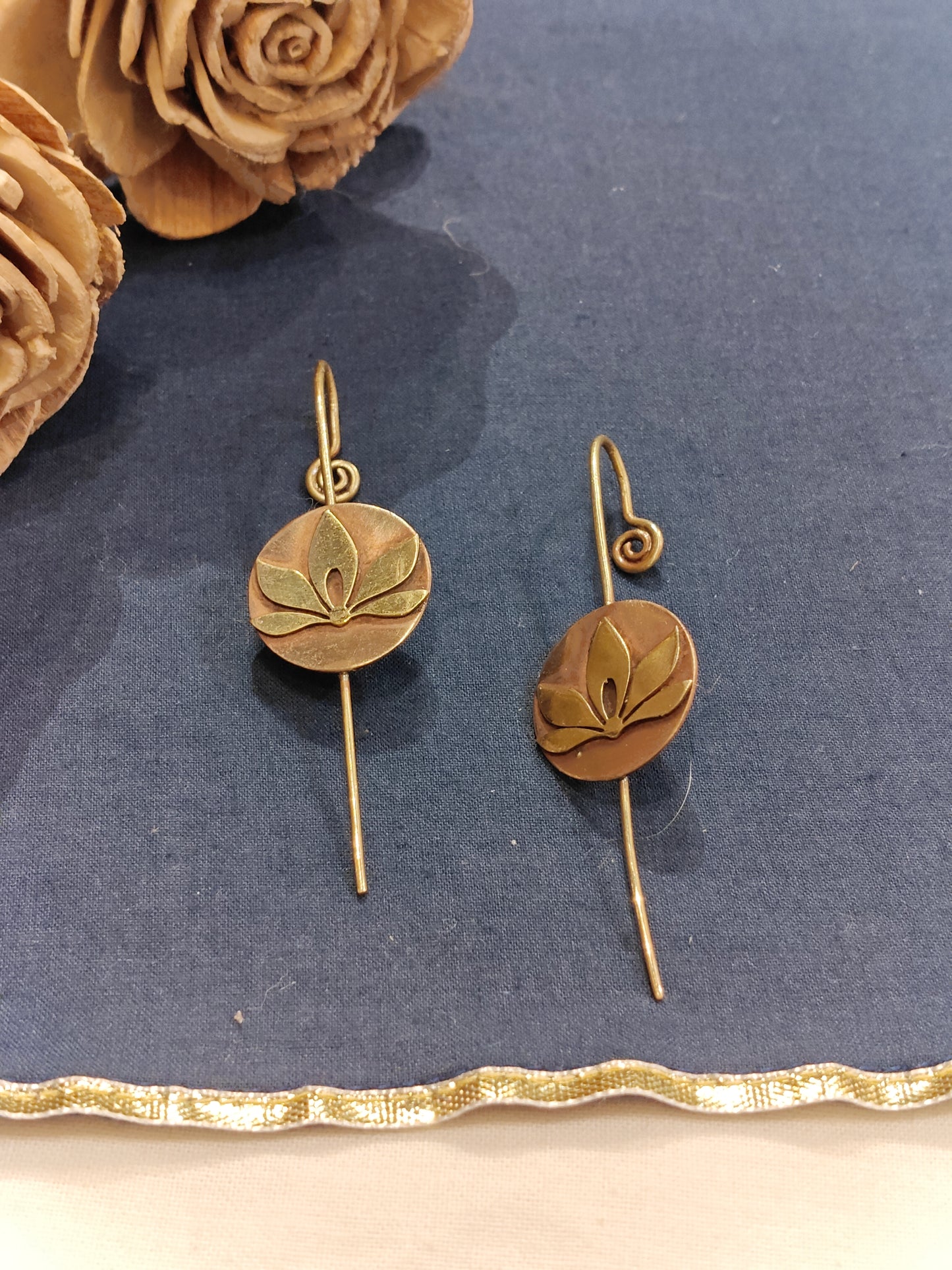 Lotus design handcrafted copper and brass ear bugidis / clip on