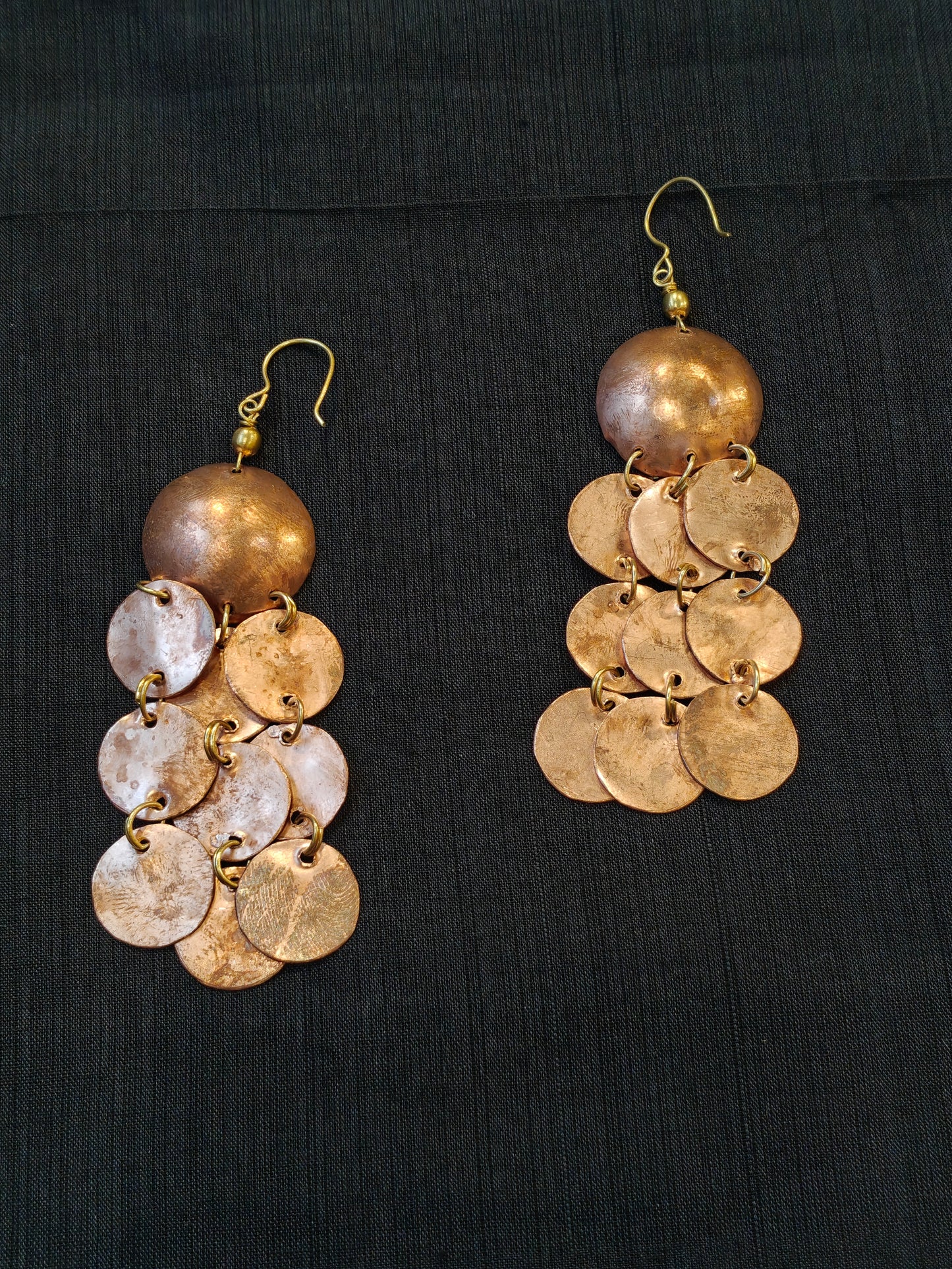 Circular 3 tier dangles handcrafted copper earrings