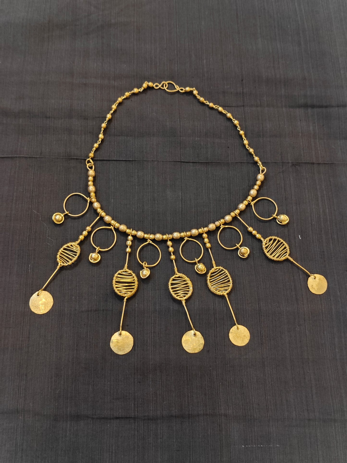 Beaded dangles design handcrafted brass neckpiece