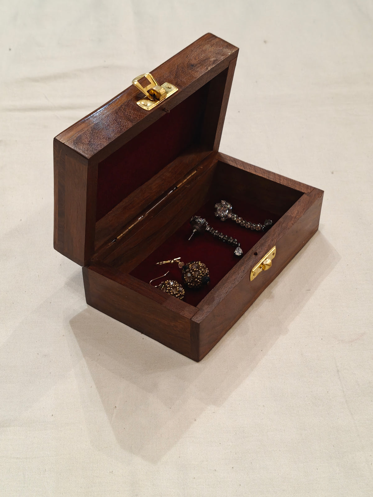 Brass inlay work wooden jewellery box - 6 × 3.5 × 2.5 Inches