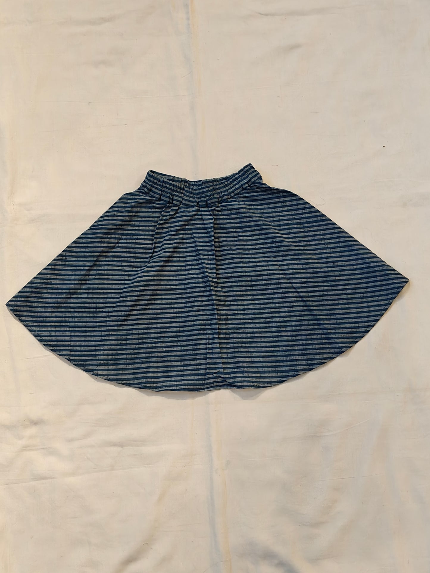 Indigo natural dyed striped poncho style cotton handloom top and skirt coord set for girls