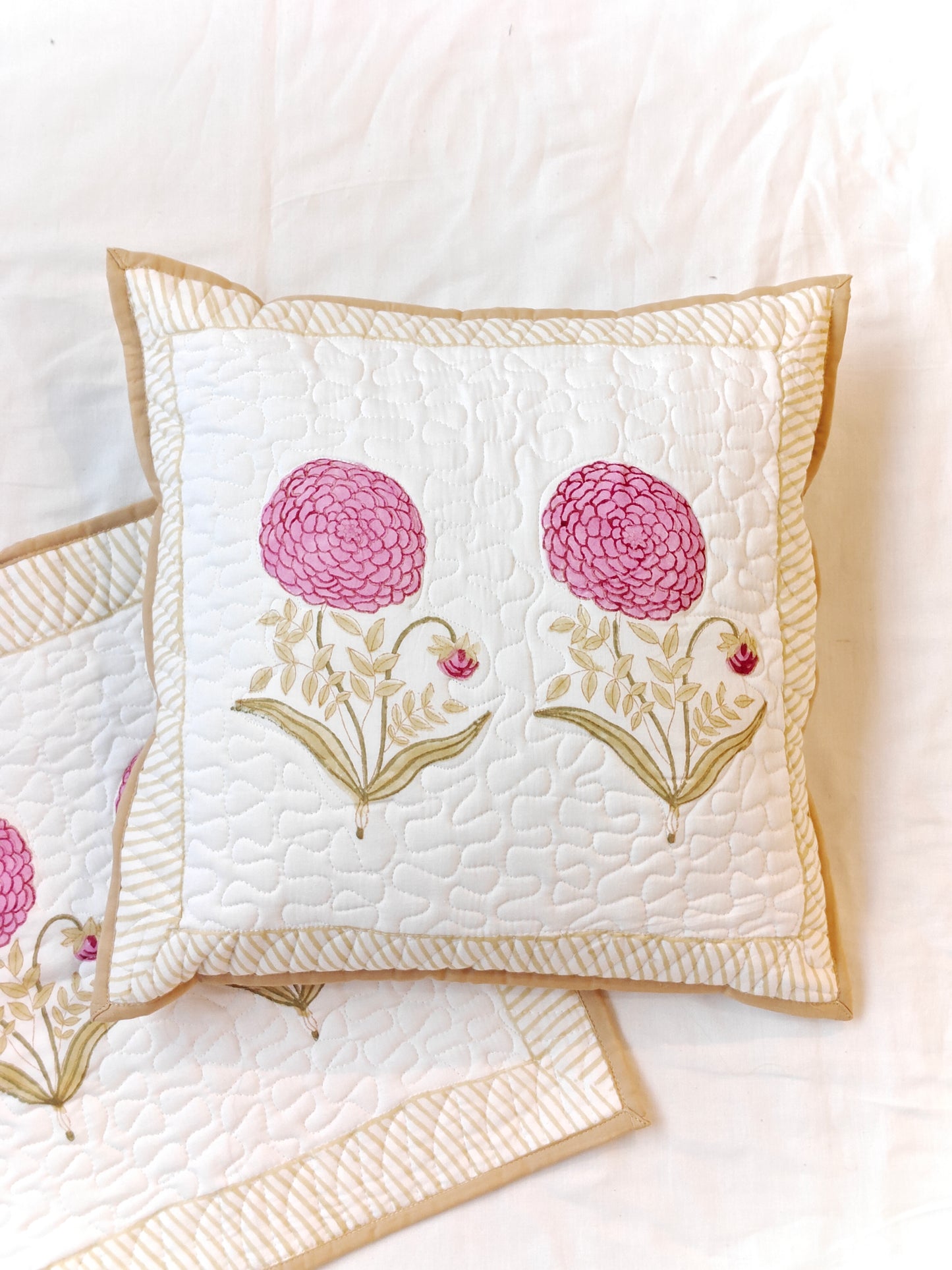 Hand block printed quilted 16 x 16 inch cotton cushion cover - single - multiple designs available