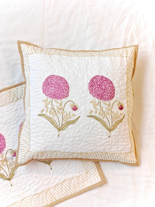 Hand block printed quilted 16 x 16 inch cotton cushion cover - single - multiple designs available