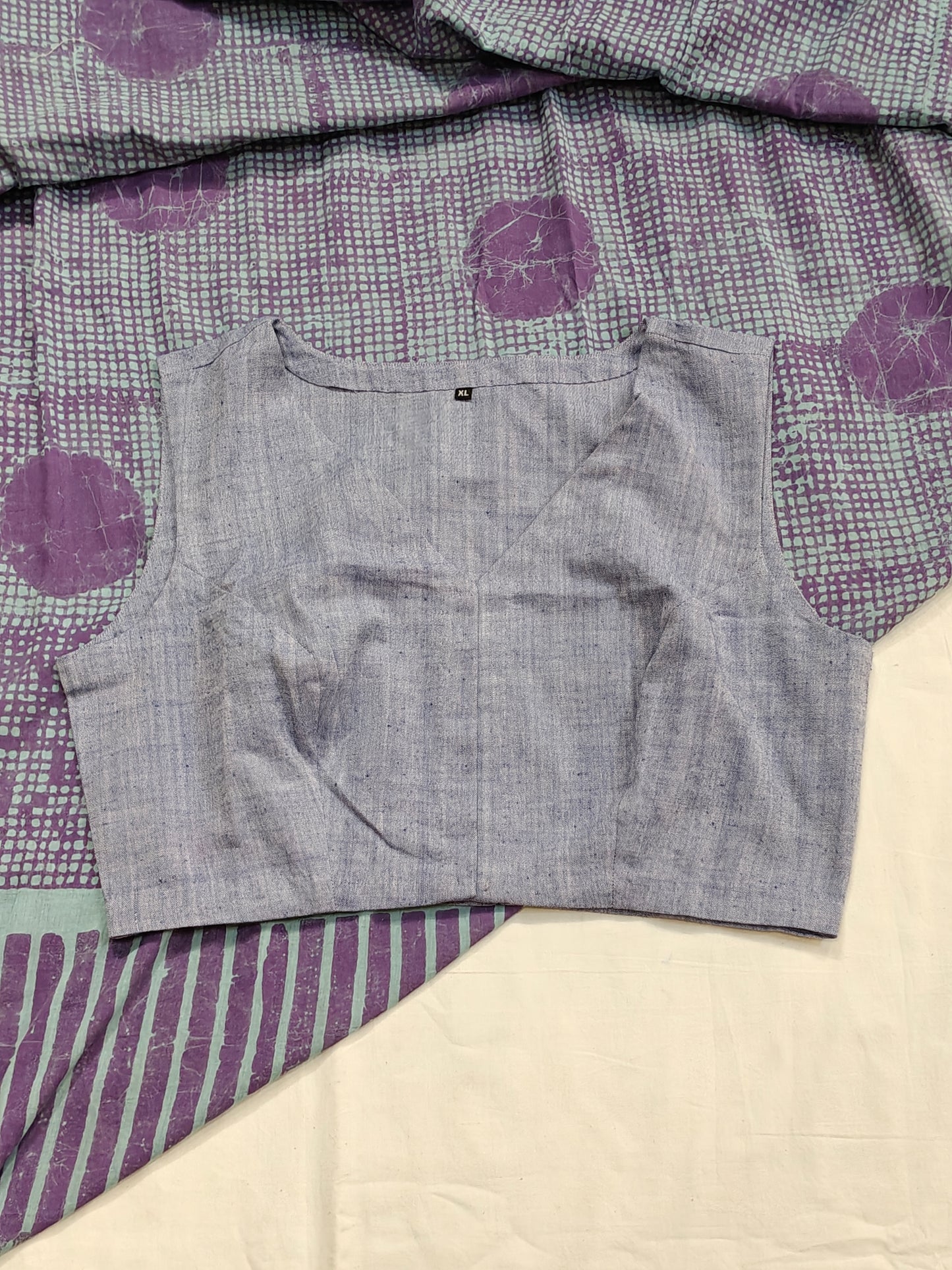Plain V-neck sleeveless hand spun , hand woven cotton blouse - color options available