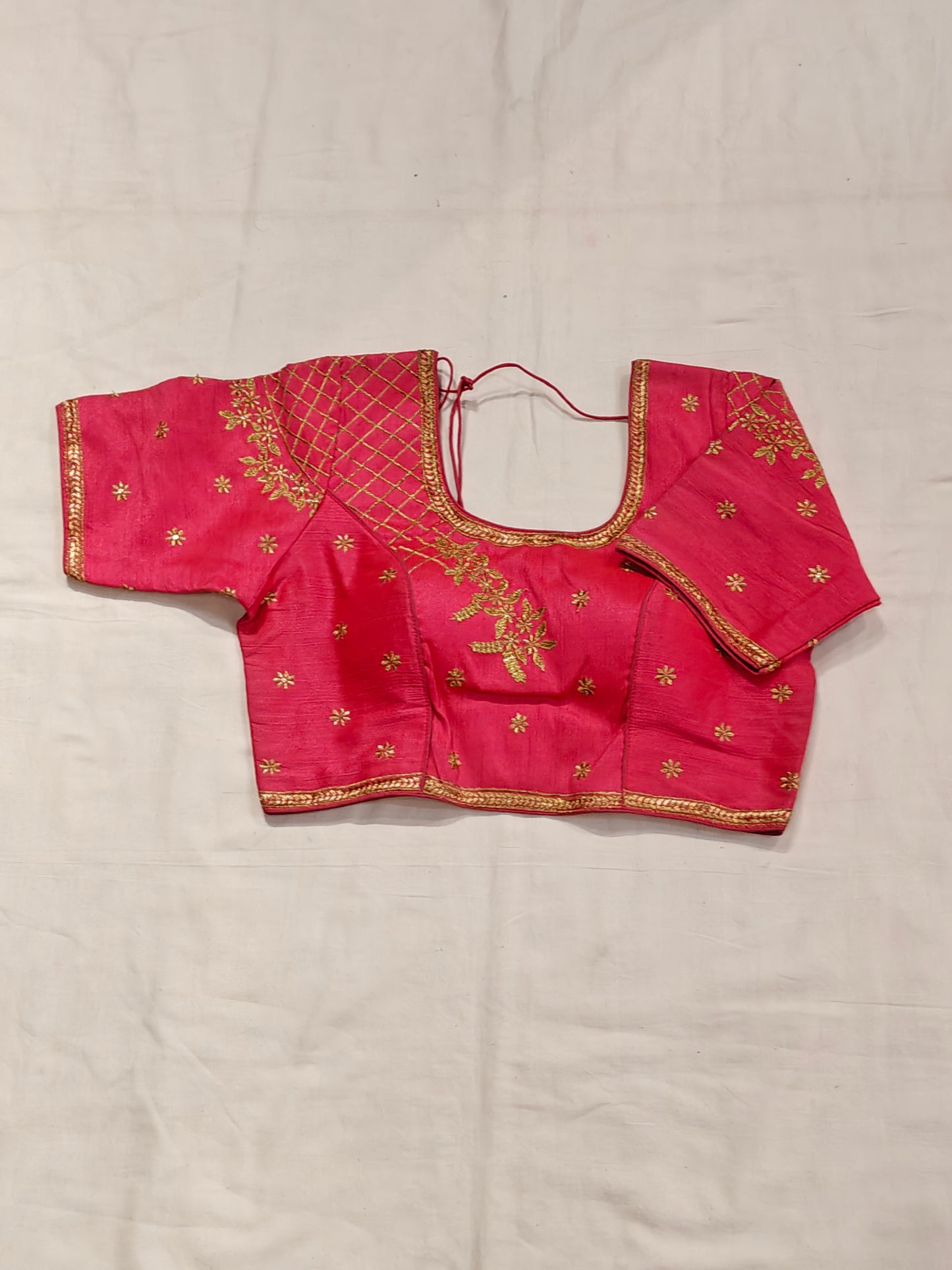 Silk short sleeves blouse with golden embroidery