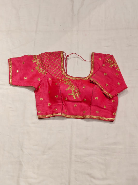 Silk short sleeves blouse with golden embroidery