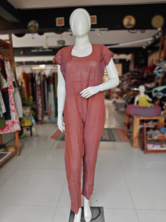 Brown handloom cotton jumpsuit