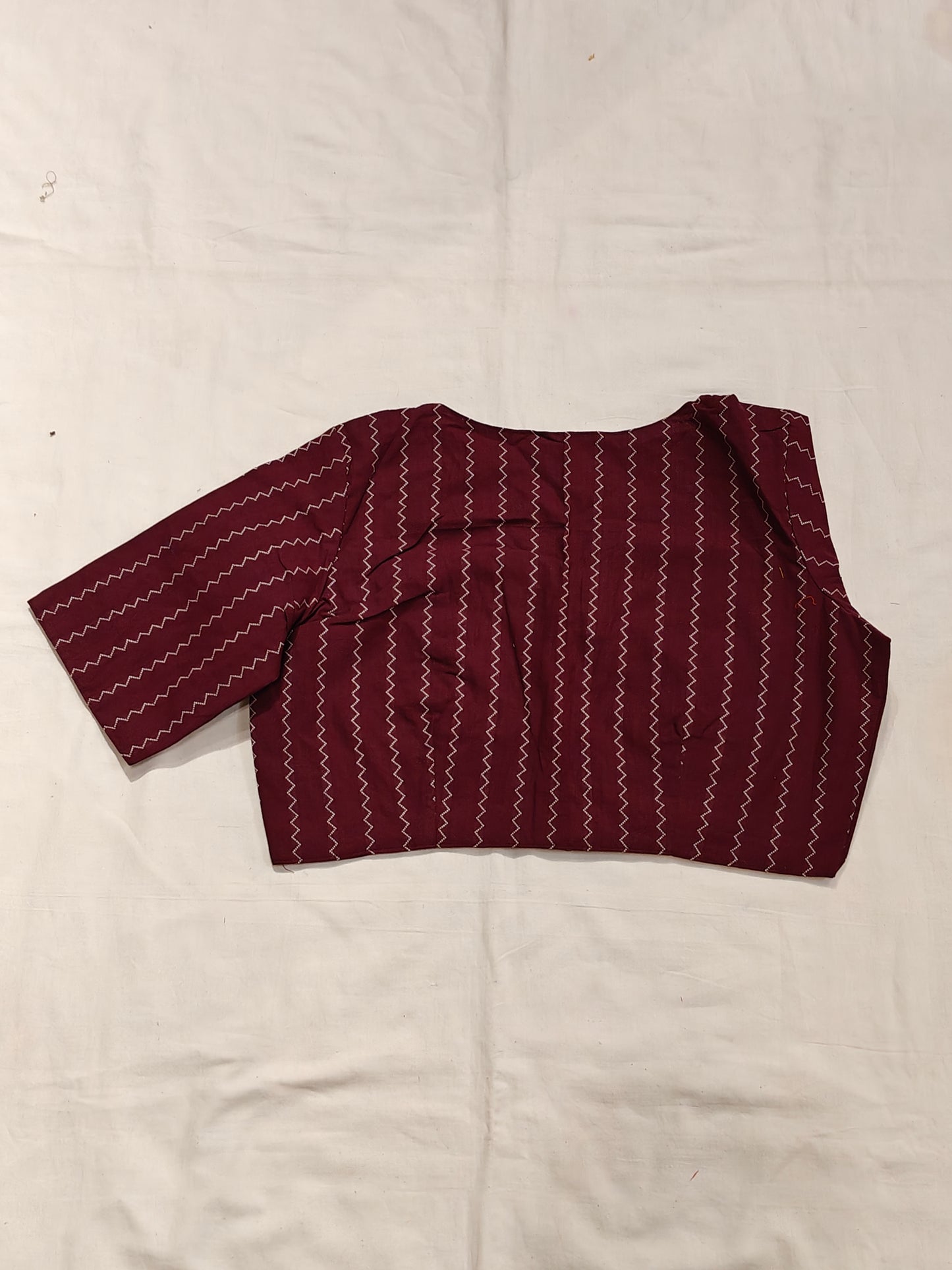 Maroon with white zig zag striped elbow sleeves blouse
