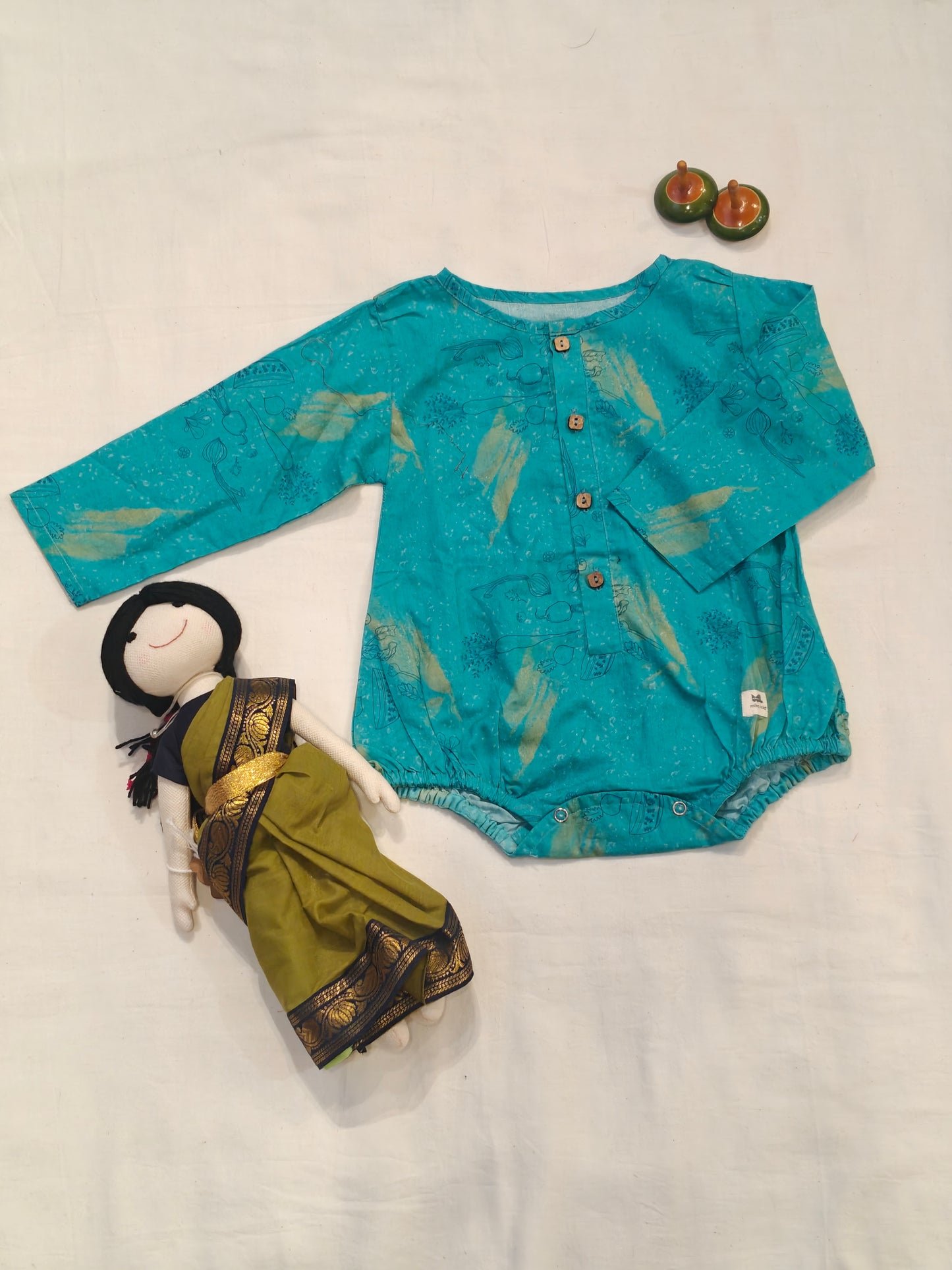 Sea green printed full sleeves romper - unisex