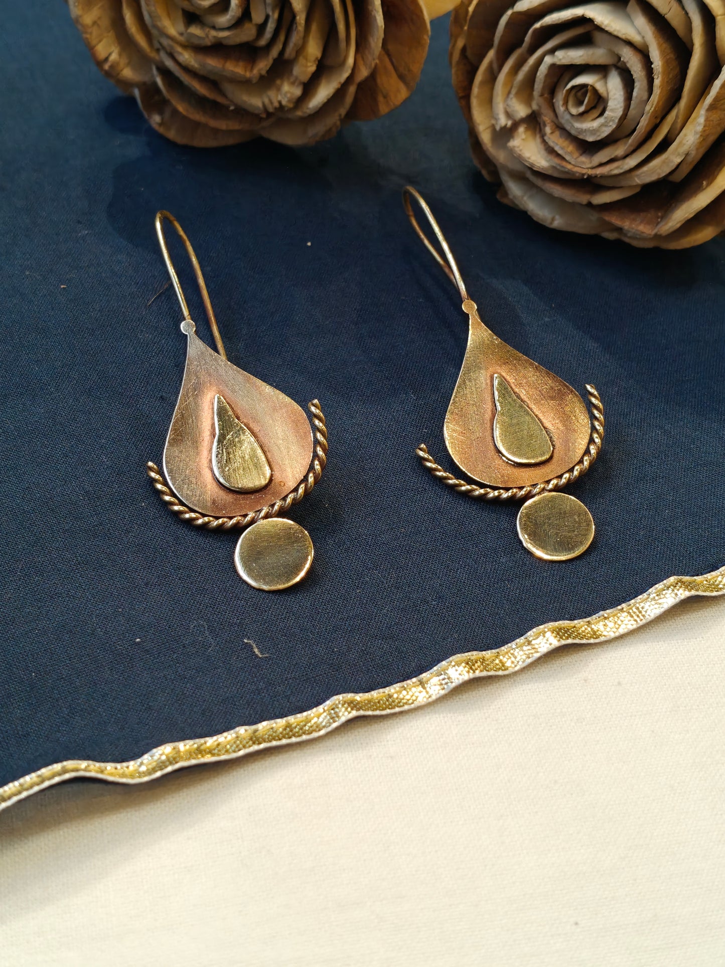 Drop shaped handcrafted copper brass hook earrings