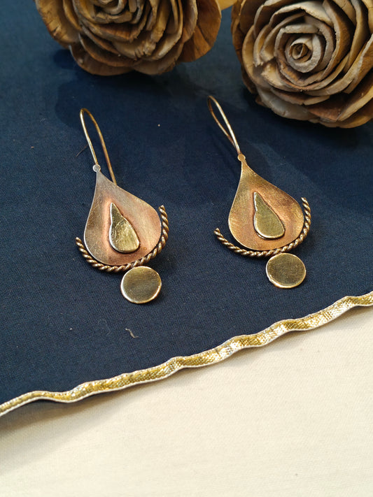 Drop shaped handcrafted copper brass hook earrings