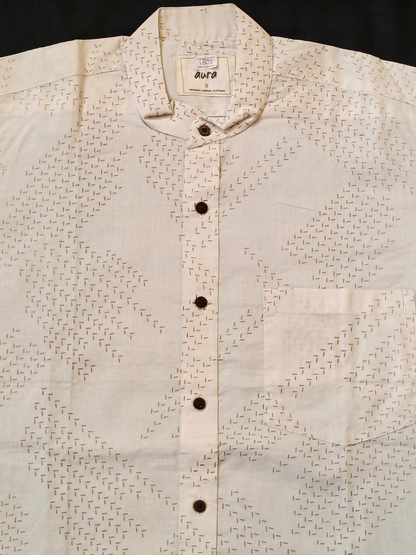 Off white with geometric patterns short sleeved shirt for men - organic cotton
