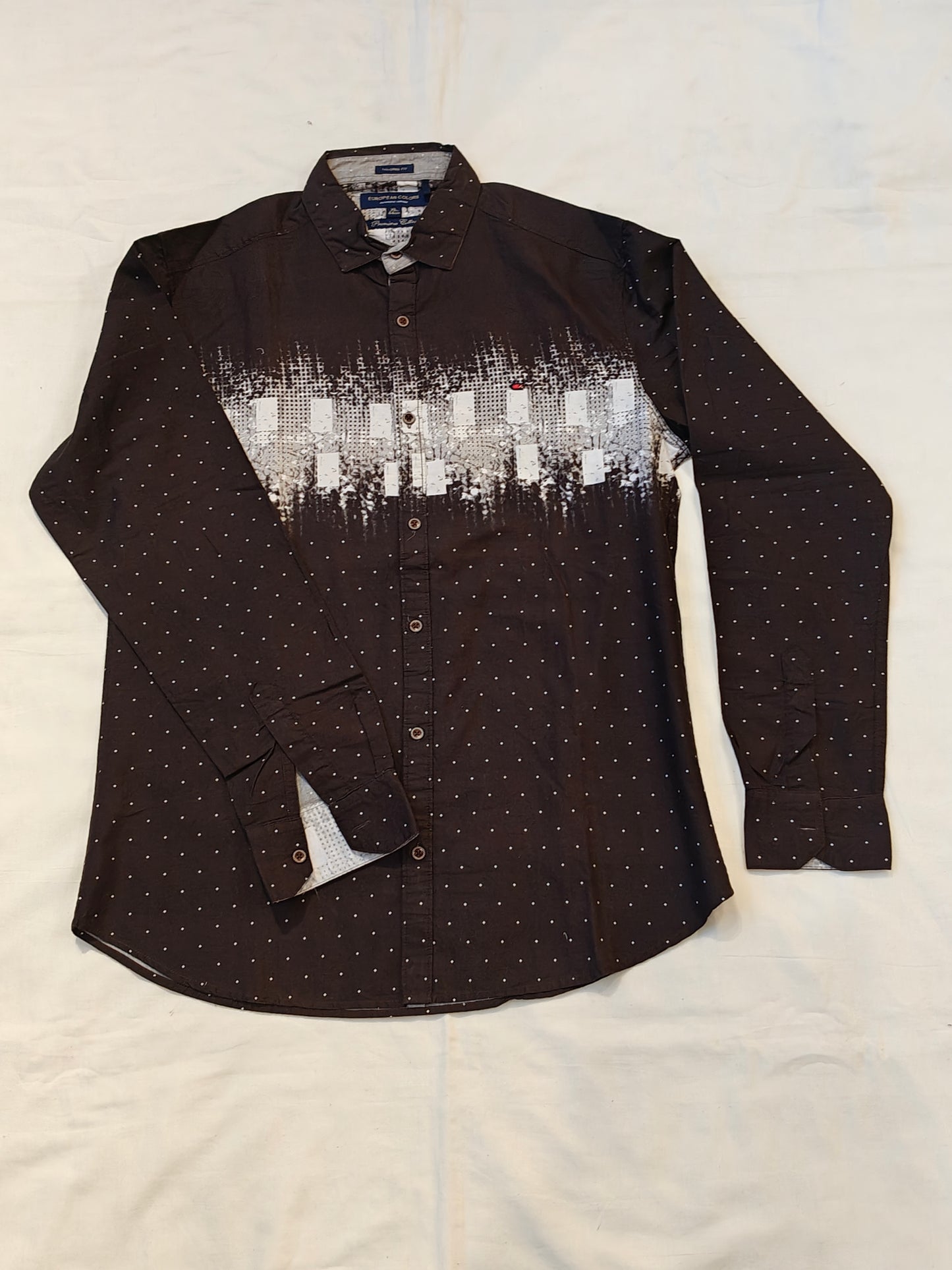 Black fancy printed with dots full sleeved shirt for men