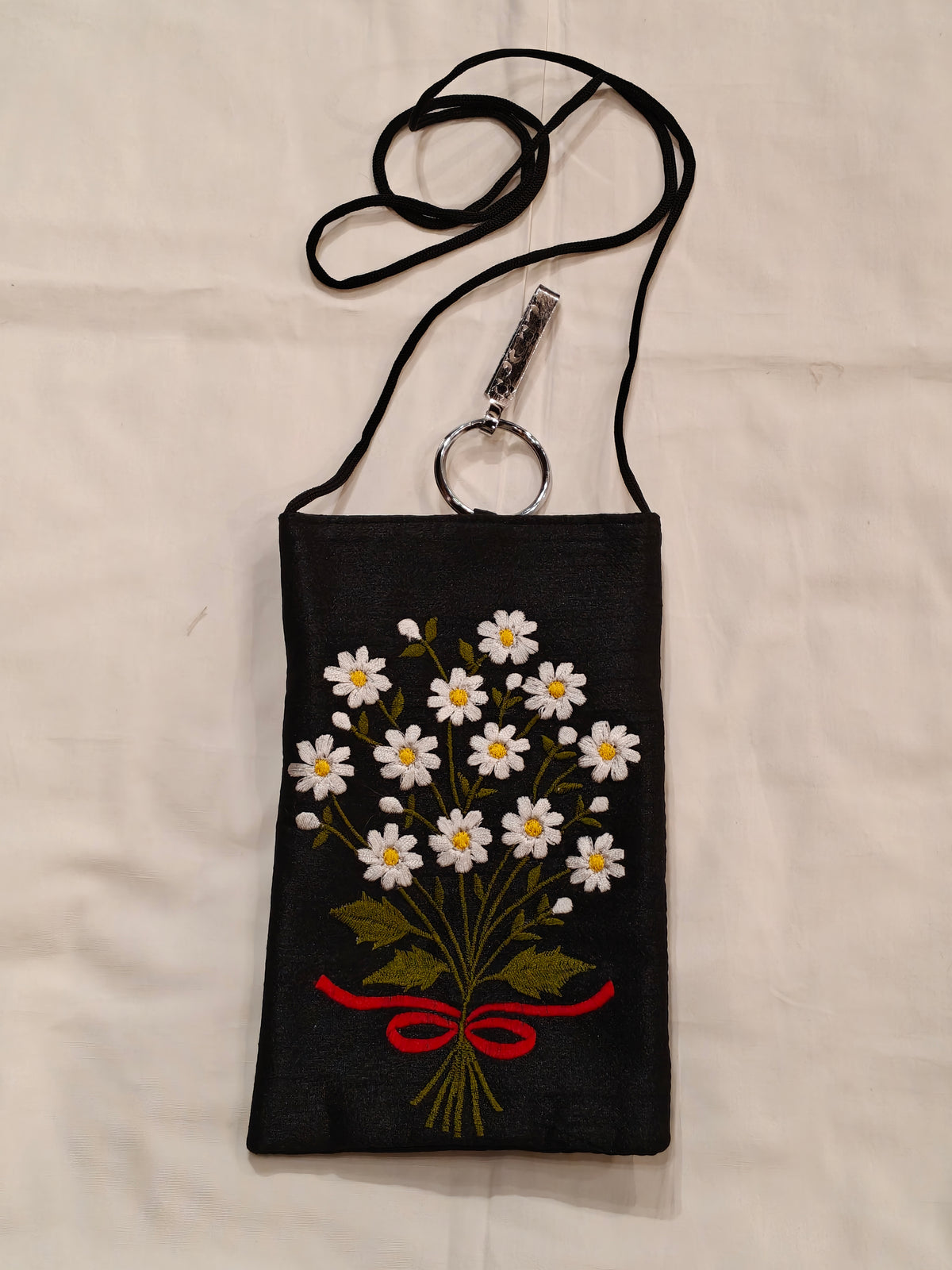 Silk embroidered phone pouches with waist clip on and a sling - multiple options available